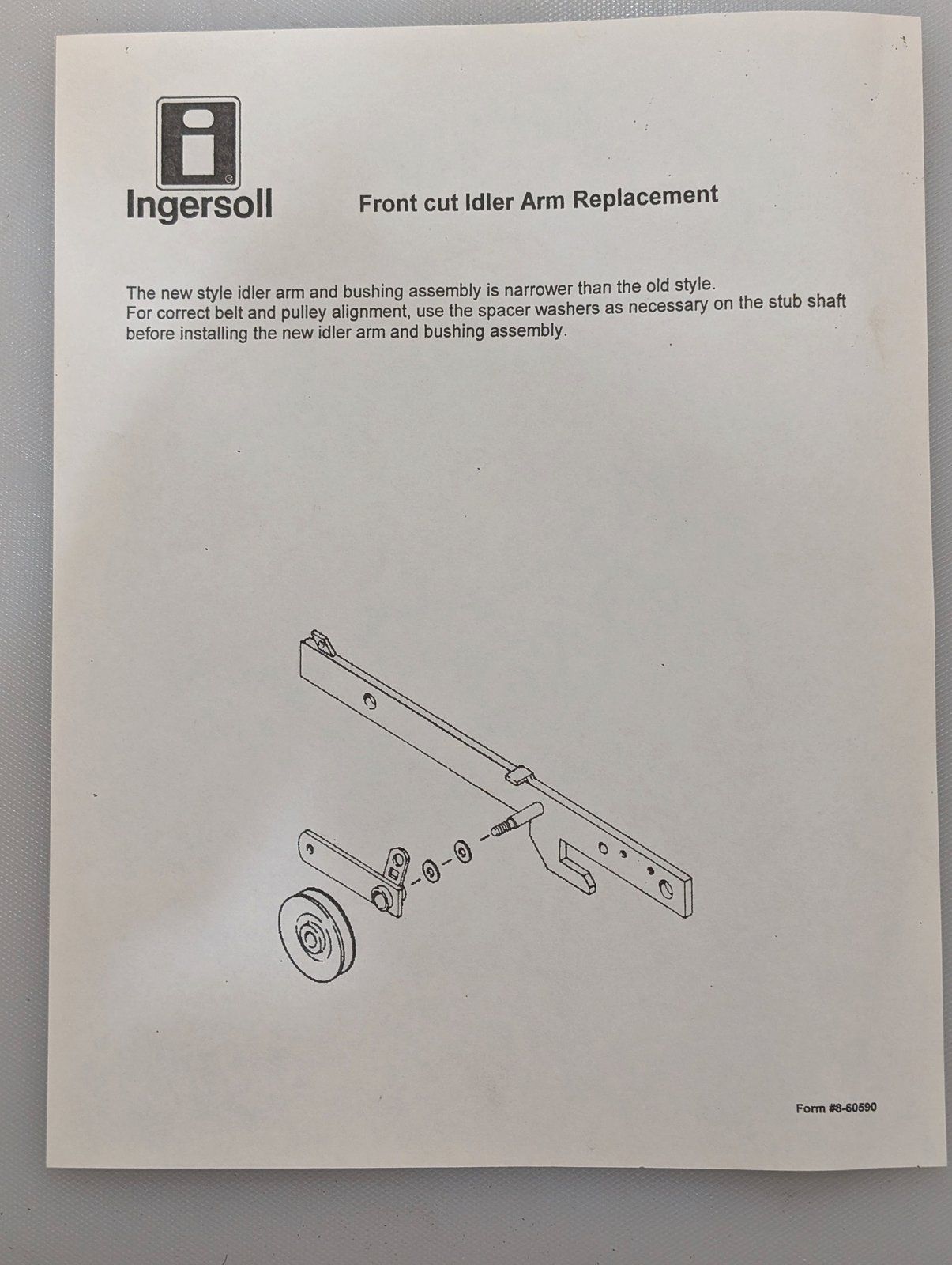 8-60590 INSTRUCTIONS FRONT CUT IDLER ARM REPLACEMENT - Ingersoll/Case Tractor Part