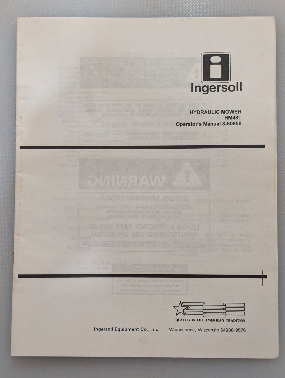 8-60650 OM HM48L HYDRAULIC MOWER - Ingersoll/Case Tractor Part