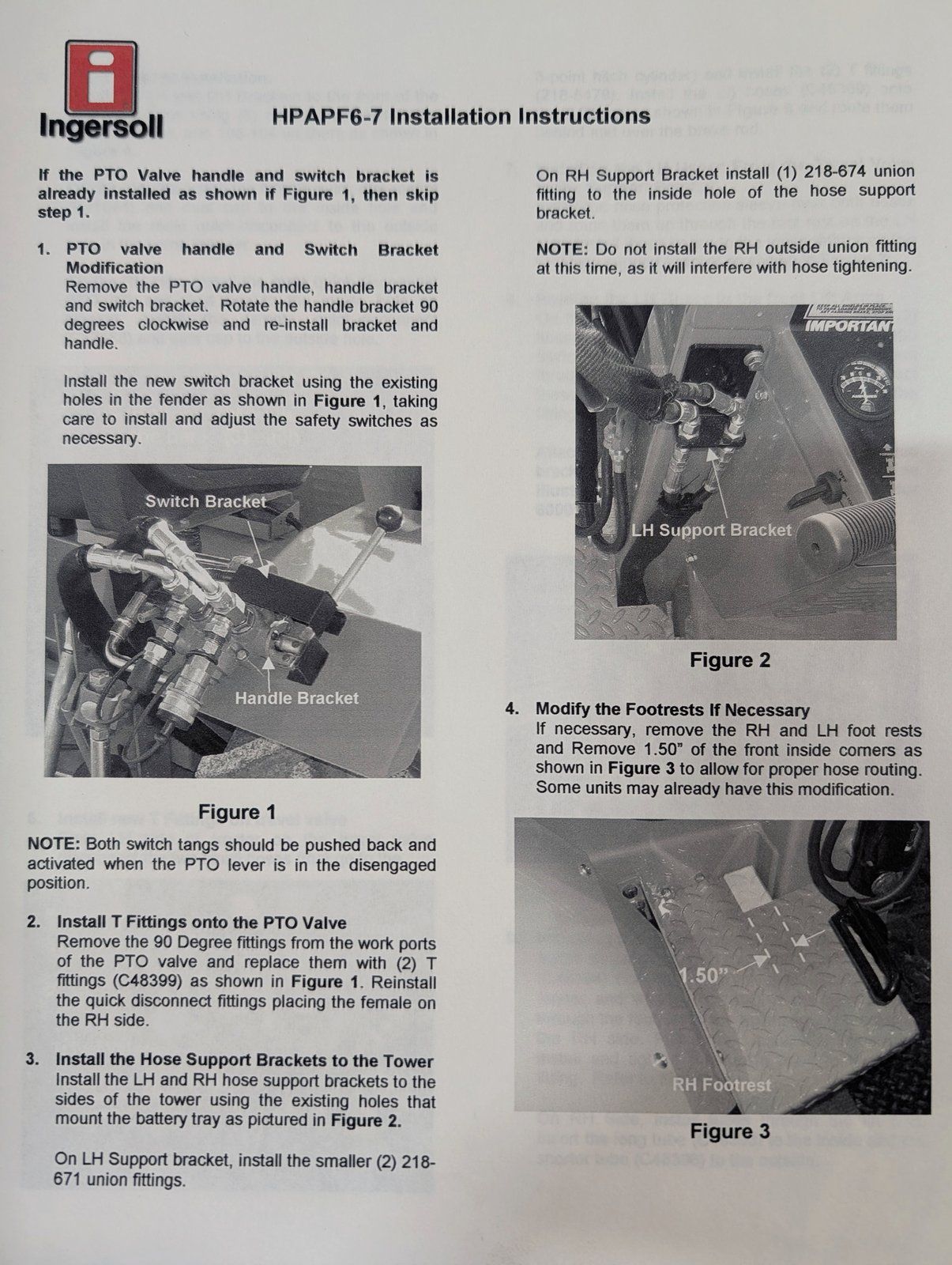 8-61050 HPAPF6-7 INSTALLATION INSTRUCTIONS - Ingersoll/Case Tractor Part