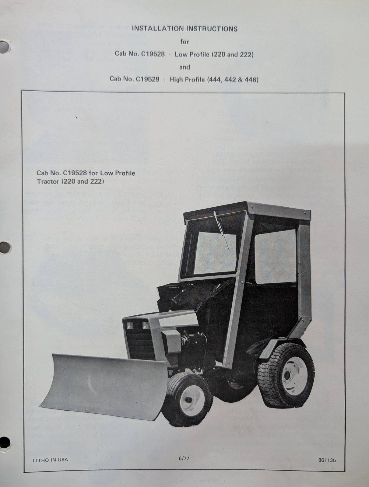 861135 CAB INSTALLATION FOR C19528 & C19529 - Ingersoll/Case Tractor Part
