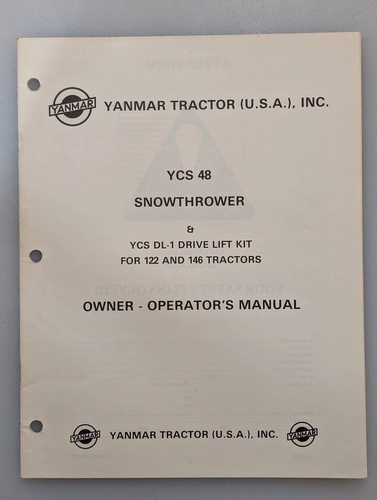 880-23028-1084001 OM & PC YANMAR YCS48 SNOWTHROWER DL1 KIT 122 146 TRACTOR - Ingersoll/Case Tractor Part