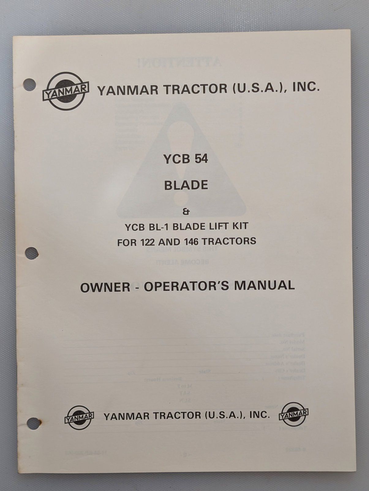 880-23030-1084001 OM & PC YANMAR YCB54 BLADE BL-1 KIT 122 146 TRACTOR - Ingersoll/Case Tractor Part