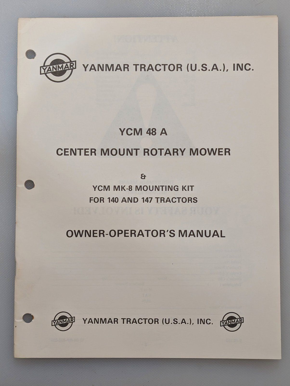 880-23032-1084001 OM & PC YANMAR YCM48A MOWER MK-8 KIT 140 147 TRACTOR - Ingersoll/Case Tractor Part