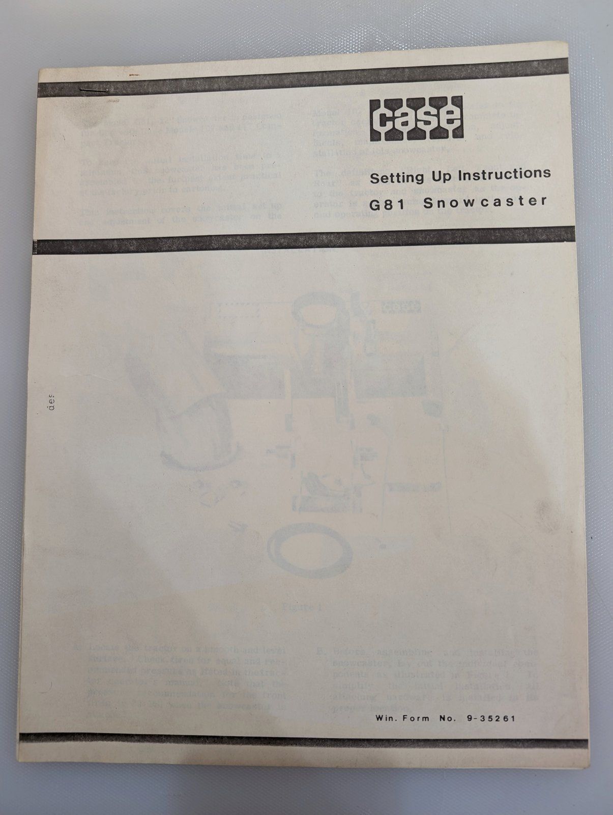 9-35261 SET UP INSTR. G81 SNOWCASTER - Ingersoll/Case Tractor Part