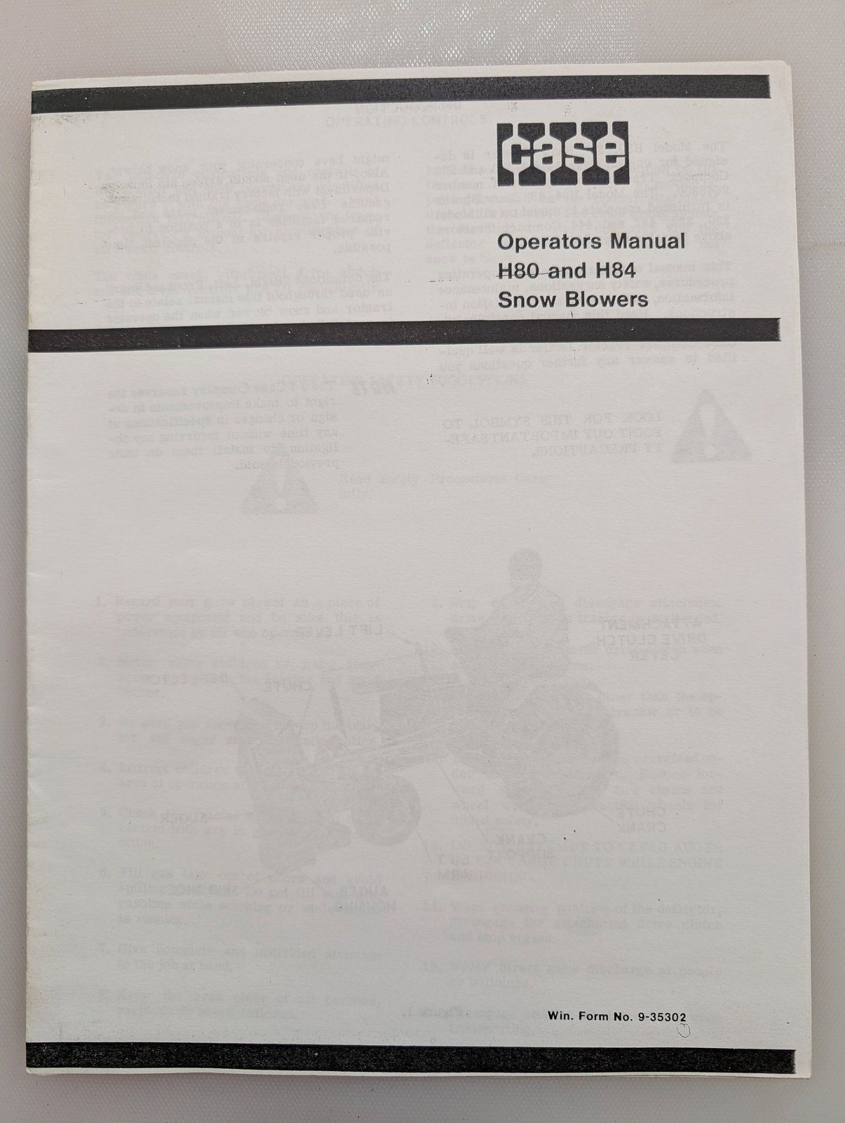 9-35302 OM: H80 H84 SNOW BLOWERS - Ingersoll/Case Tractor Part