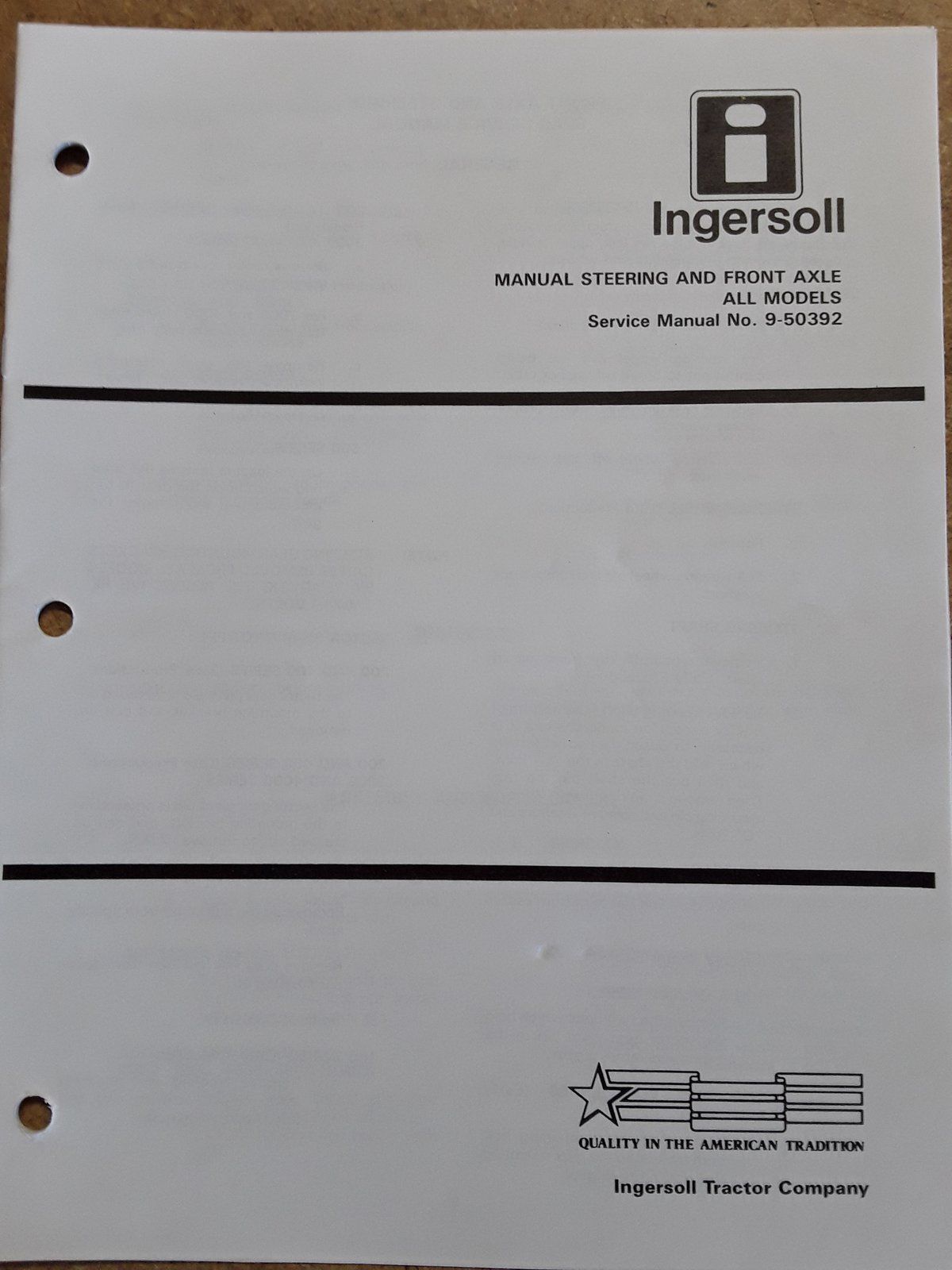 9-50392 SM: STEERING & FRONT AXLE - Ingersoll/Case Tractor Part