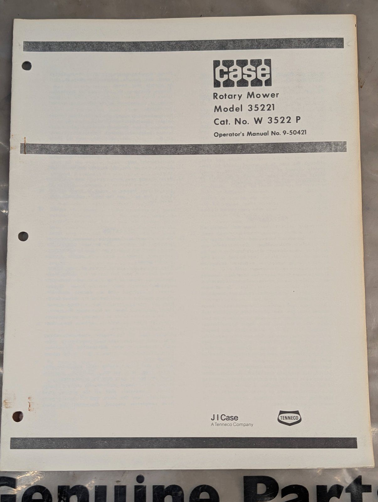 9-50421 CASE MODEL 35221 ROTARY MOWER - Ingersoll/Case Tractor Part