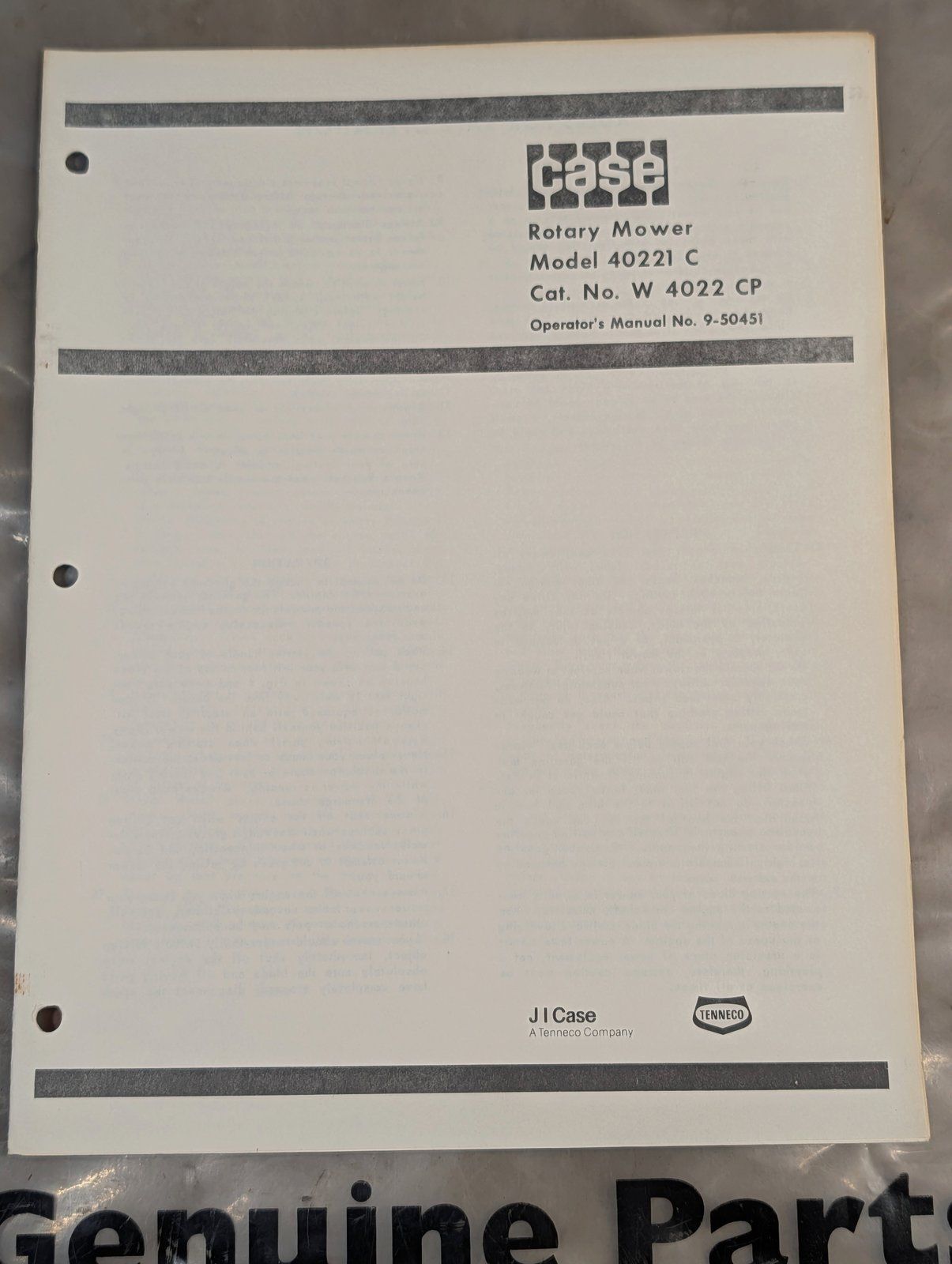 9-50451 CASE MODEL 40221C ROTARY MOWER - Ingersoll/Case Tractor Part