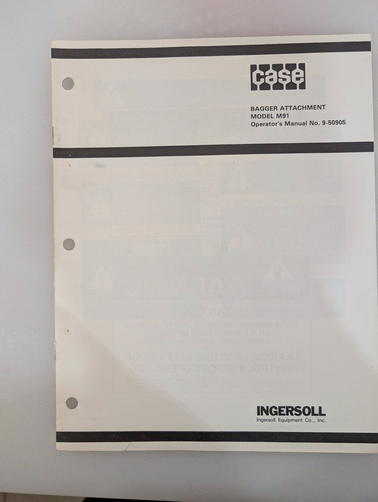 9-50905 OM: M91 BAGGER ATTACHMENT - Ingersoll/Case Tractor Part
