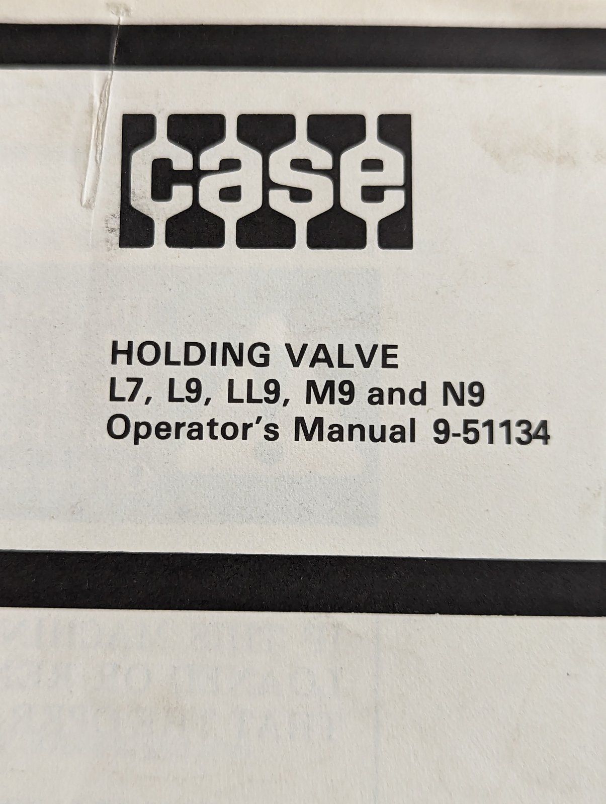 9-51134 OM: HOLDING VALVE L7 L9 LL9 M9 N9 - Ingersoll/Case Tractor Part