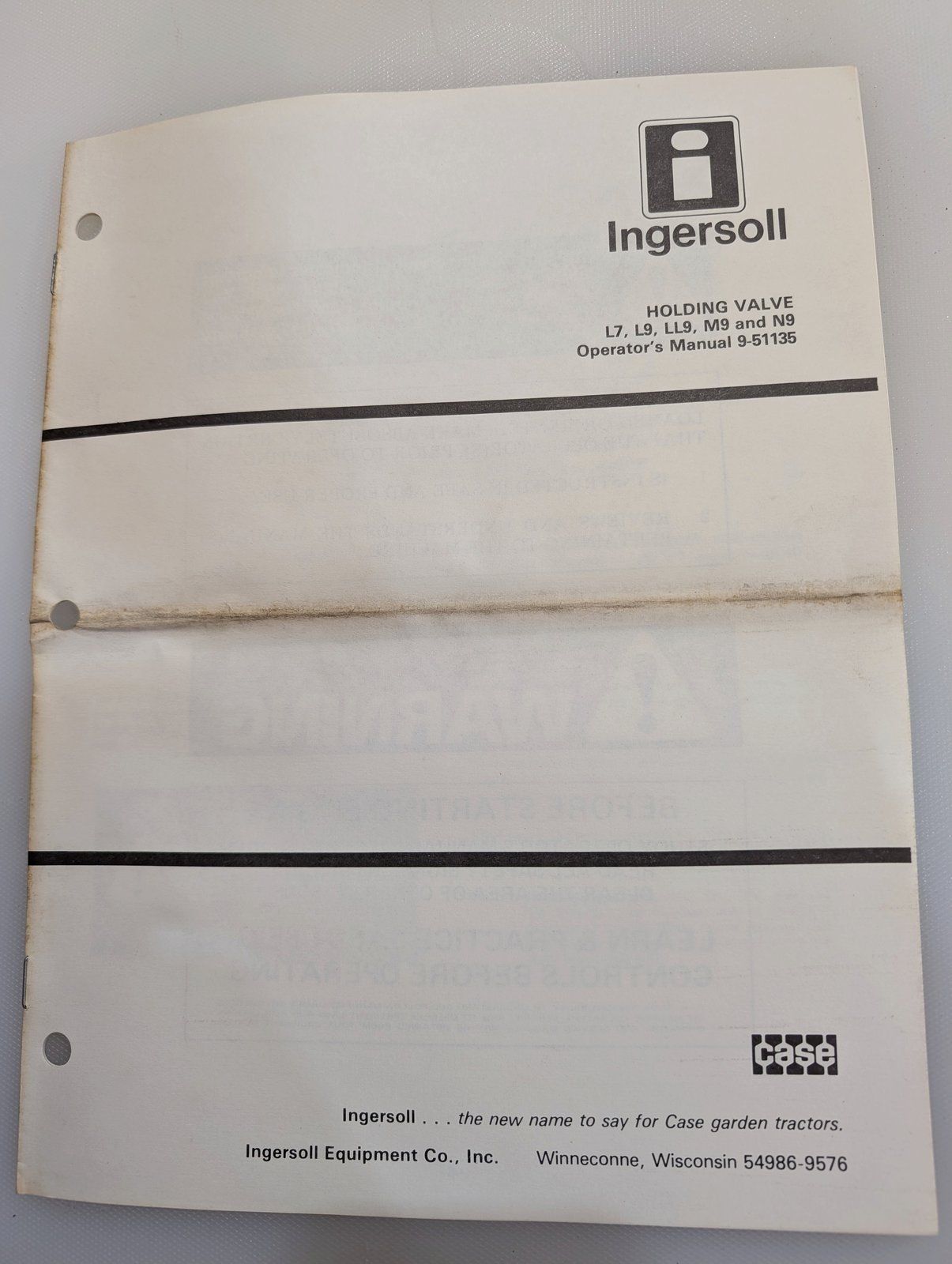 9-51135 OM HOLDING VALVE L7 L9 LL9 - Ingersoll/Case Tractor Part