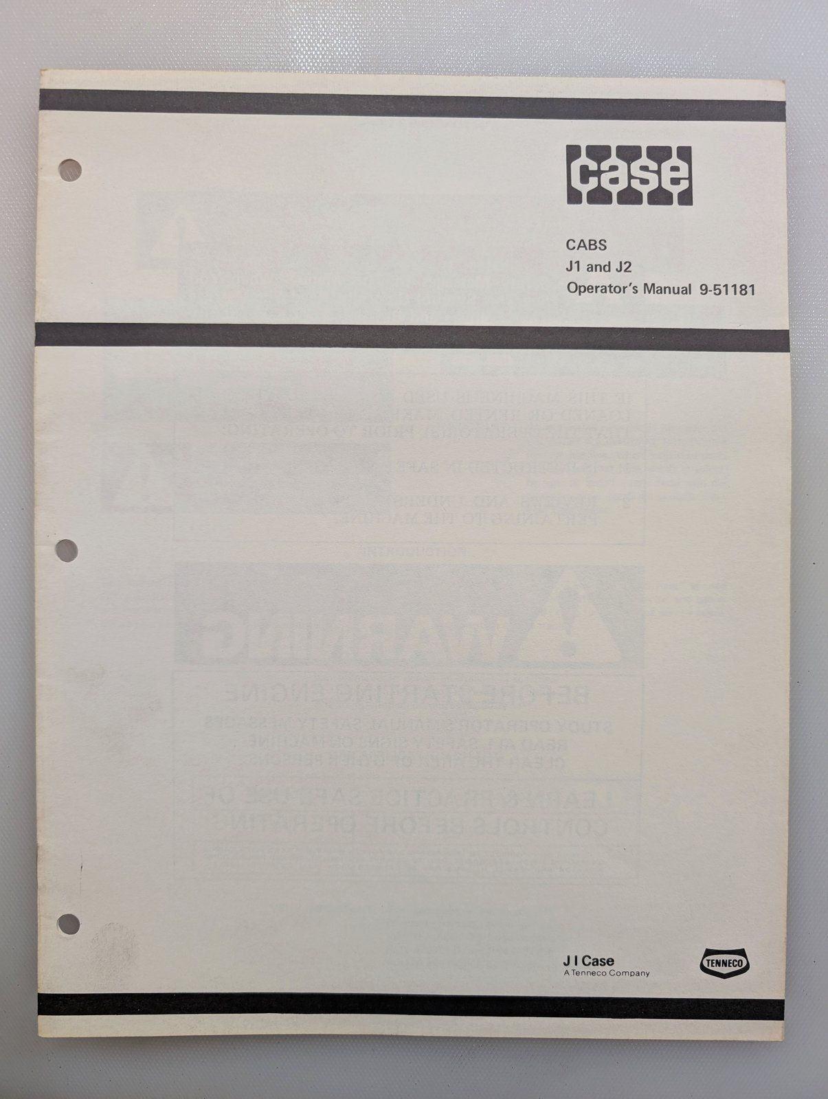 9-51181 OM: J1 J2 CABS - Ingersoll/Case Tractor Part