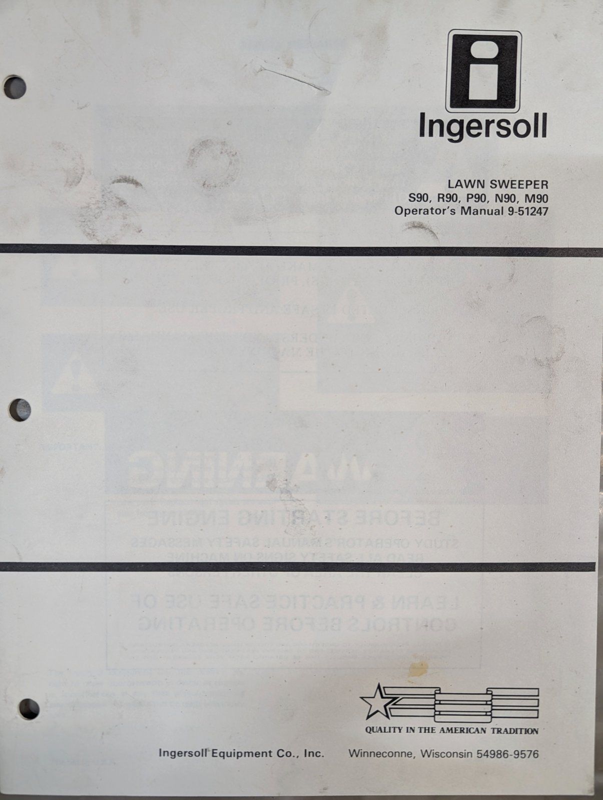 9-51247 OM: SWEEPER S90 R90 P90 N90 M90 - Ingersoll/Case Tractor Part