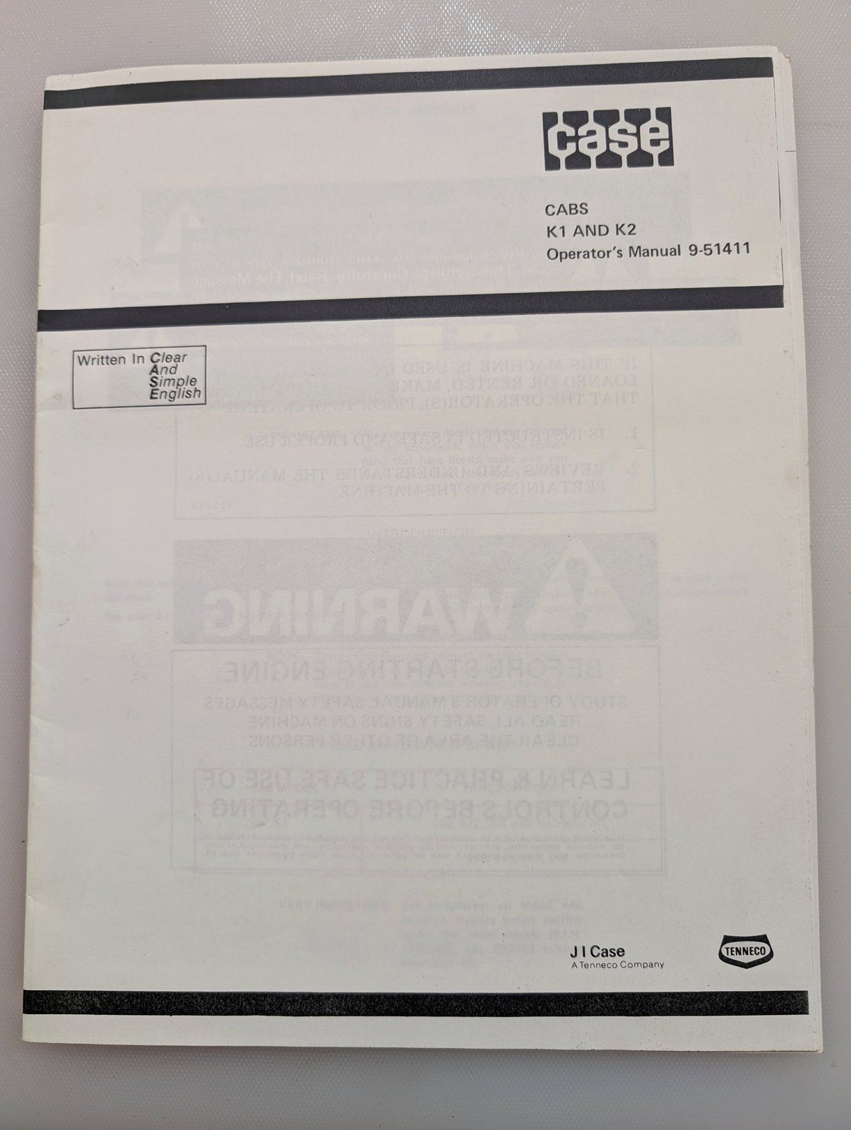 9-51411 OM: CABS K1 K2 - Ingersoll/Case Tractor Part