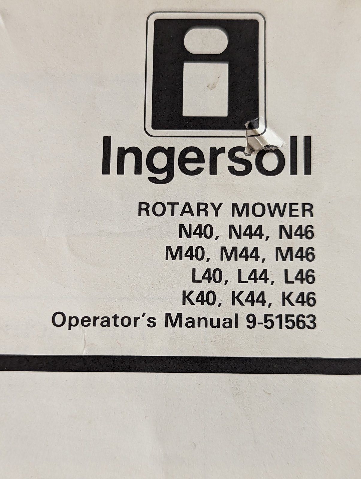 9-51563 OM: MOWER N40 N44 N46 M40 M44 M46 L40 L44 L46 K40 K44 K46 - Ingersoll/Case Tractor Part