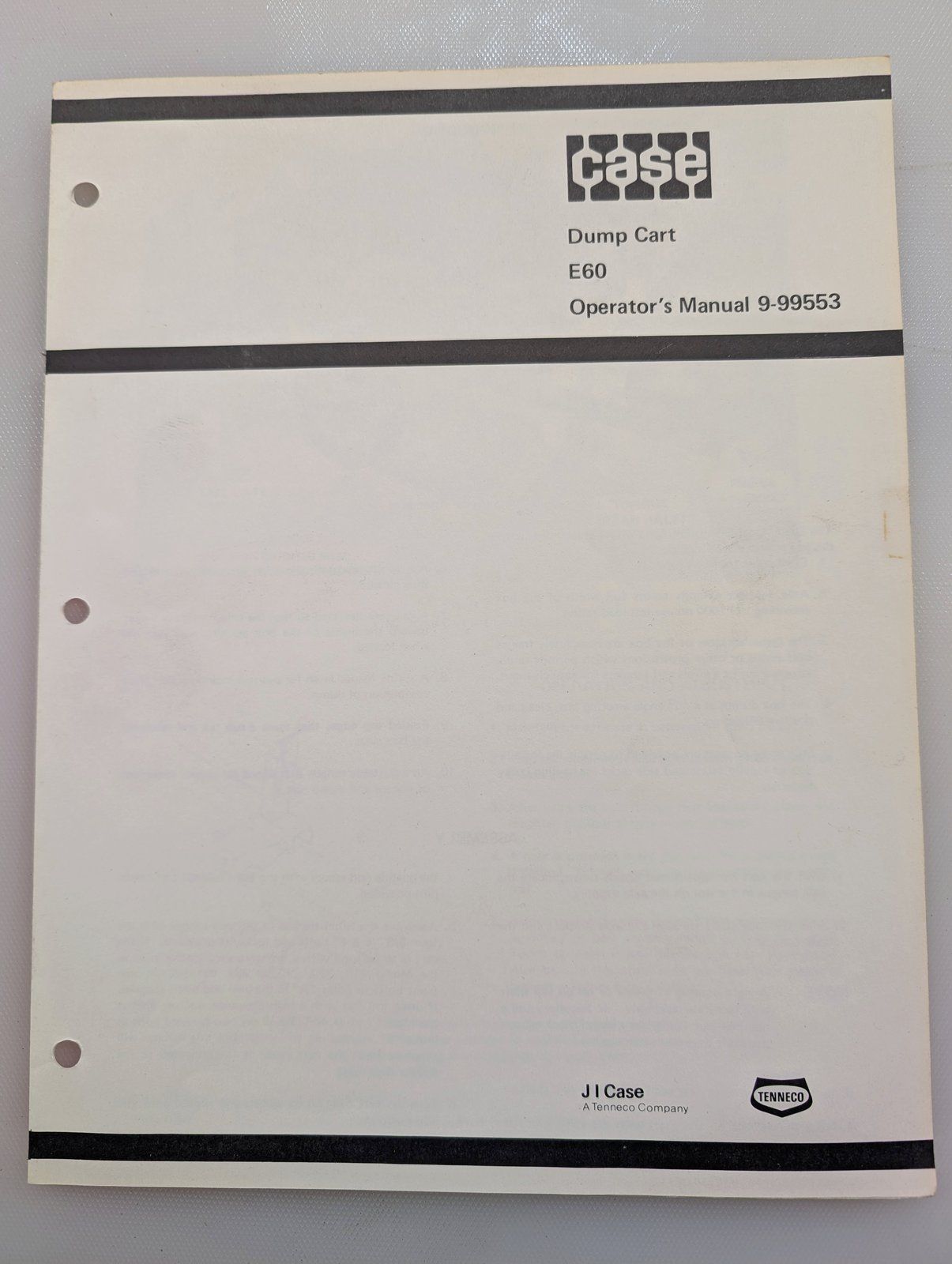 9-99553 OM E60 DUMP CART - Ingersoll/Case Tractor Part