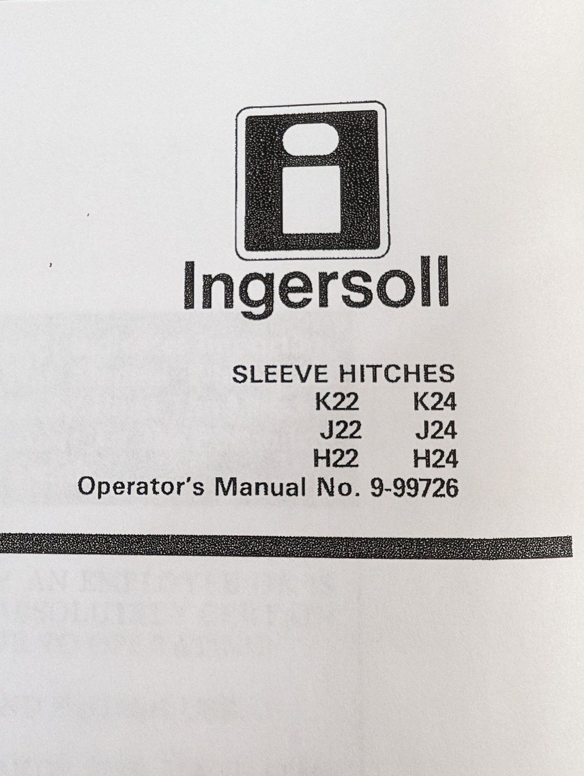 9-99726 OM: SLEEVE HITCHES - Ingersoll/Case Tractor Part