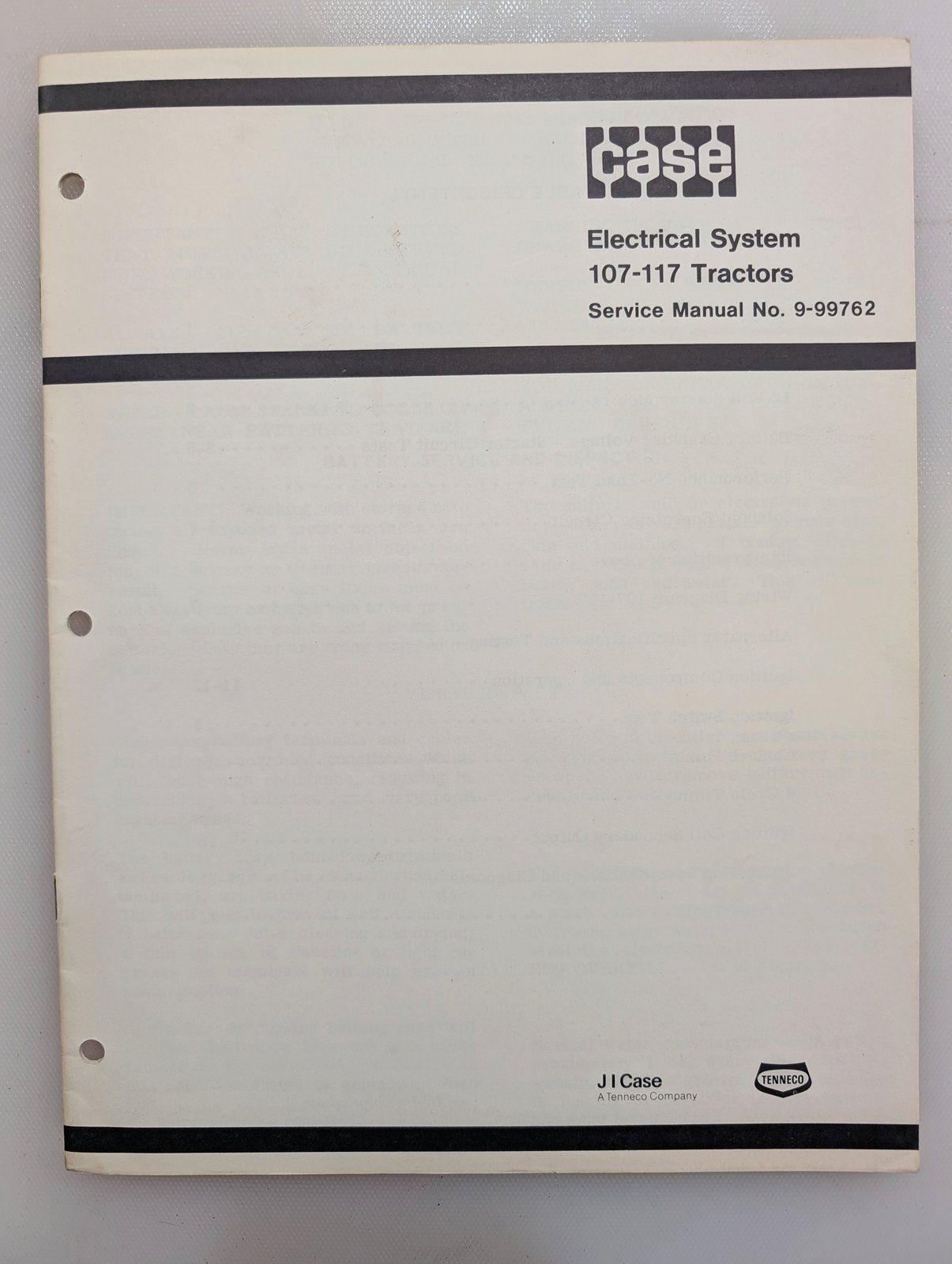 9-99762 SM ELECTRICAL SYSTEM 107 117 - Ingersoll/Case Tractor Part