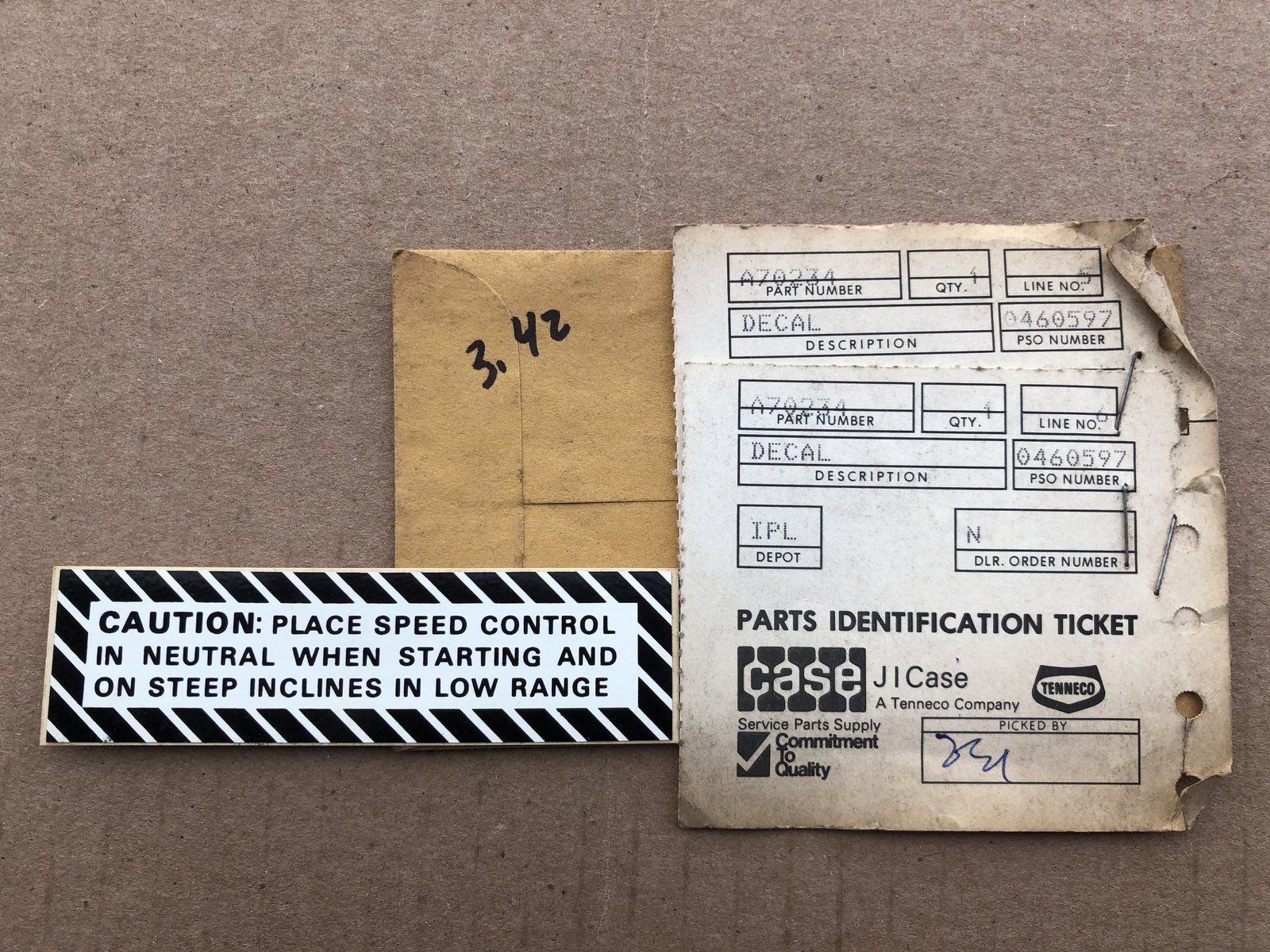 A70234 DECAL-BRAKE INST. & CAUTION C11661 - Ingersoll/Case Tractor Part