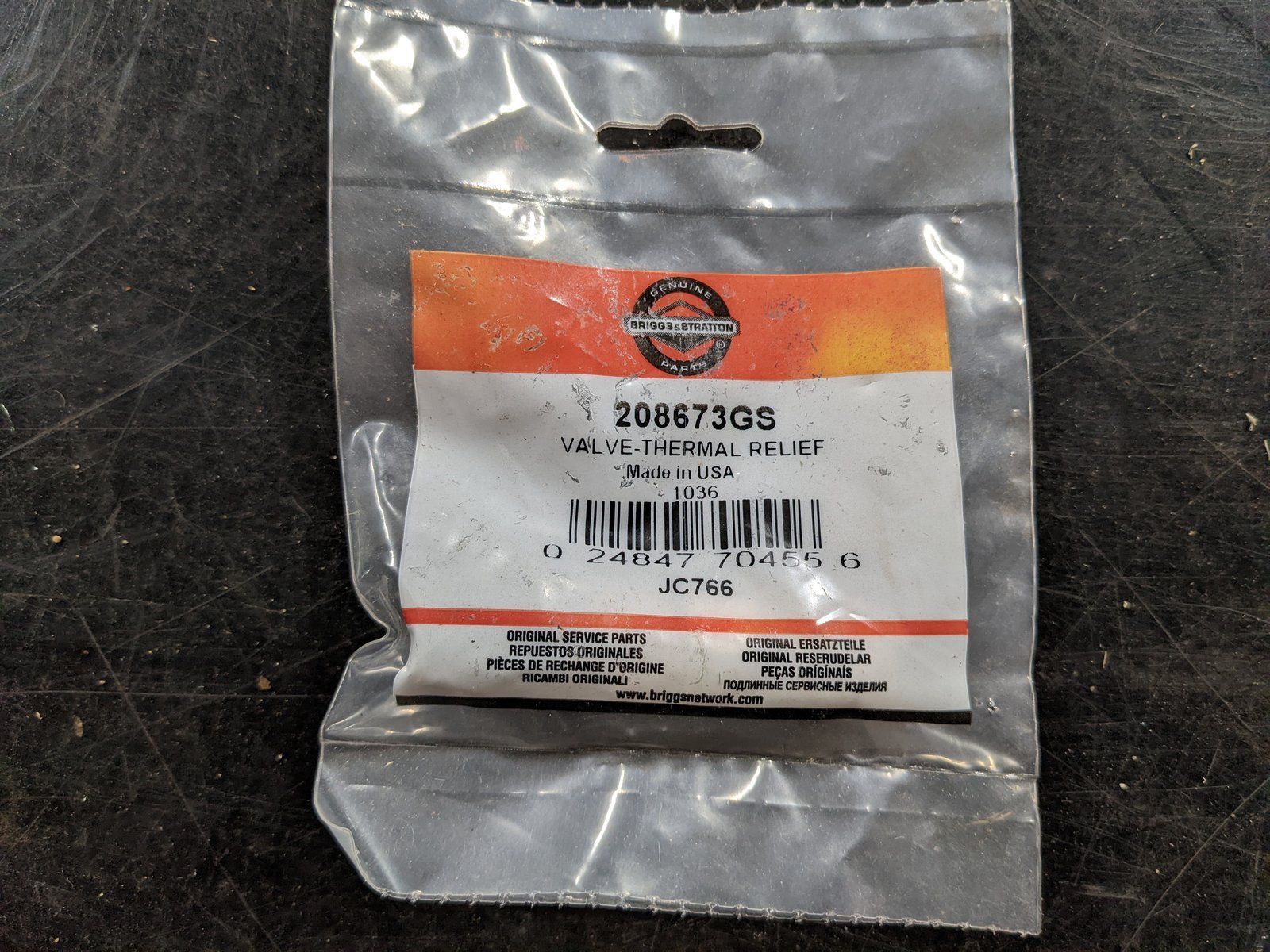 B/S 208673GS Thermal Relief Valve for Pressure Washers - Ingersoll/Case Tractor Part