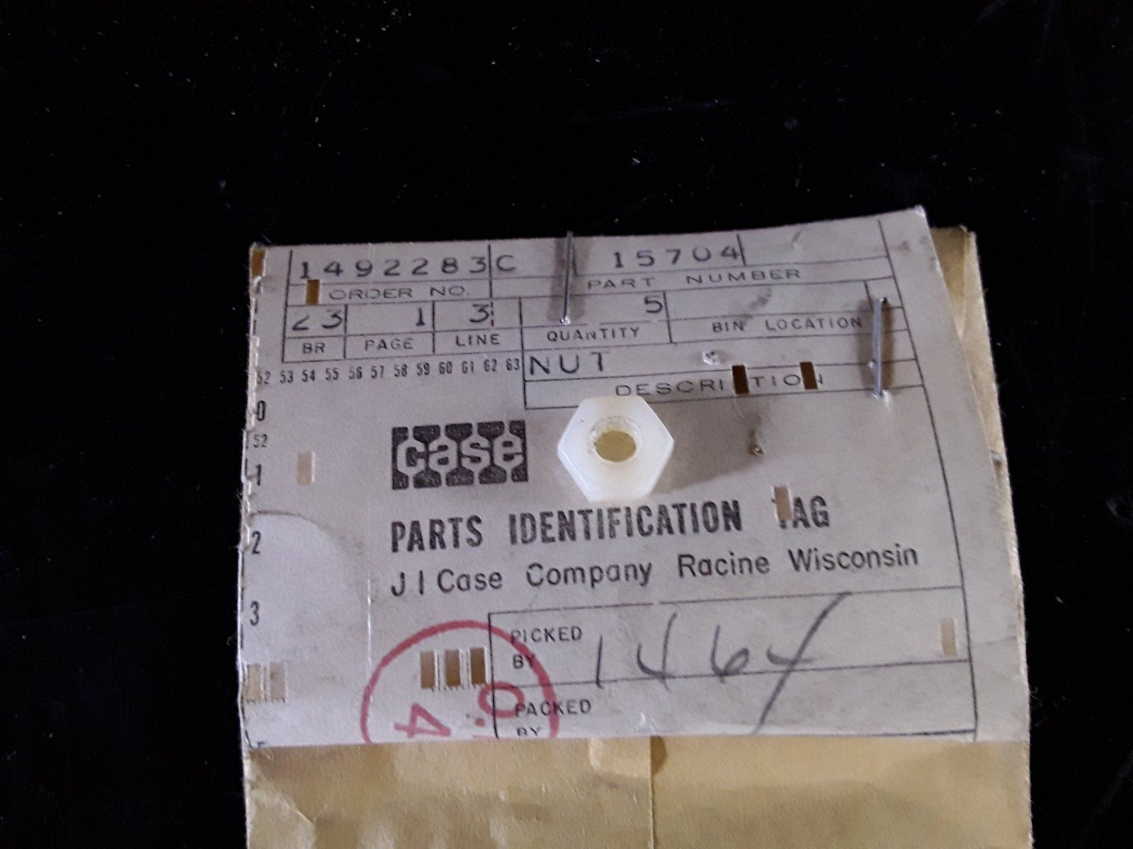 C15704 NUT - HEX 3/16 NYLON - Ingersoll/Case Tractor Part