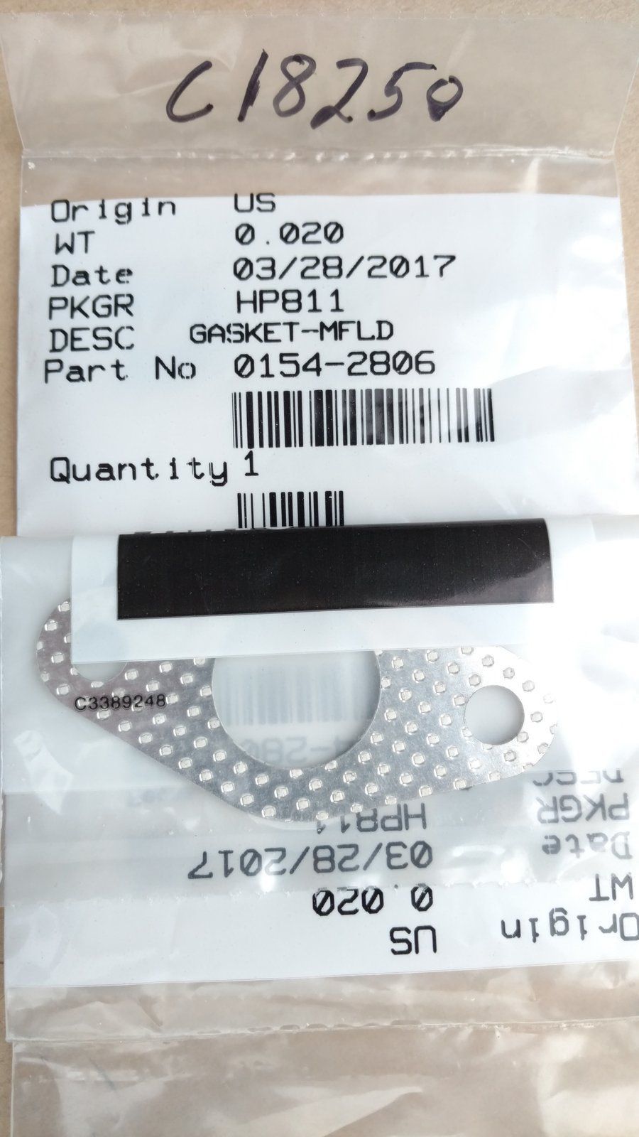 C18250 GASKET - EXHAUST 646 CCKA ENGINE 154-2806 - Ingersoll/Case Tractor Part