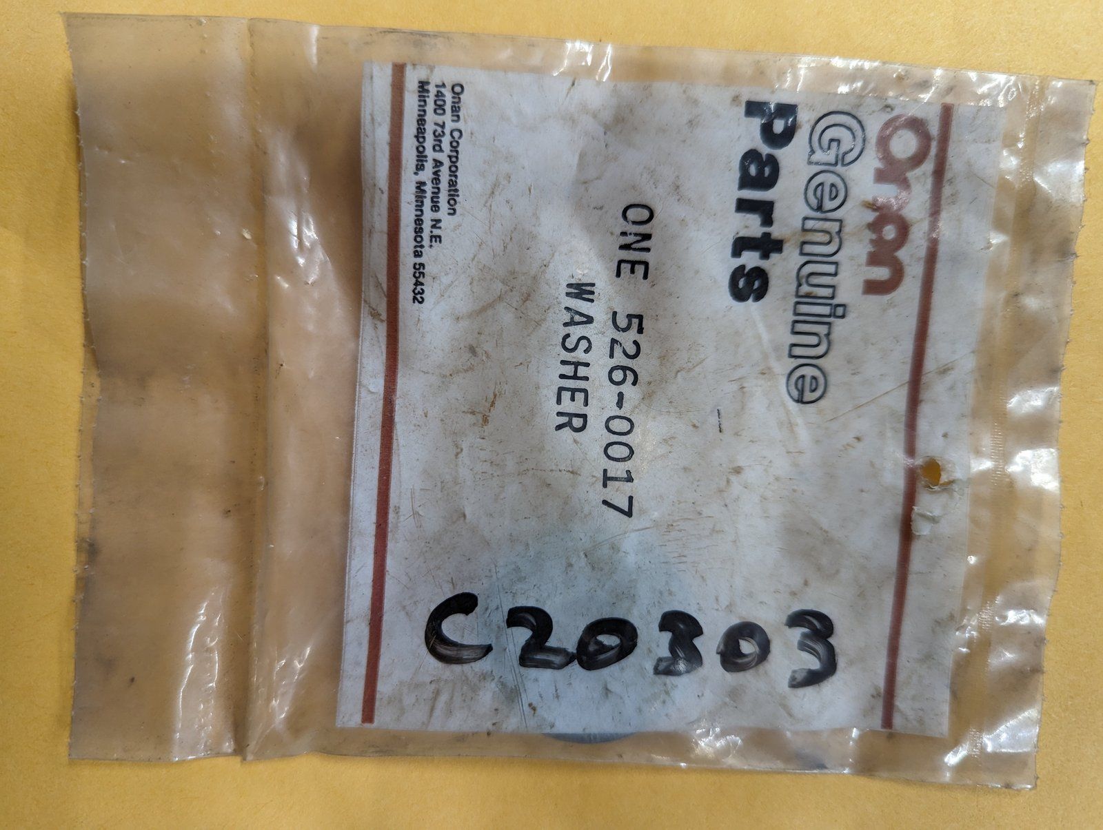 C20303 ONAN 526-0017` WASHER 7/16