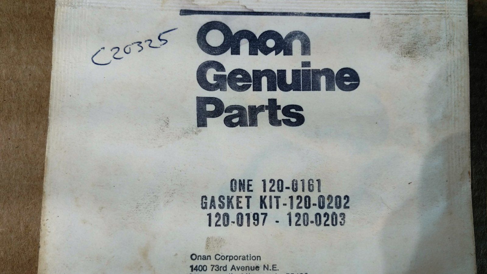 C20325 GASKET KIT - OIL PUMP ONAN 120-0161 - Ingersoll/Case Tractor Part