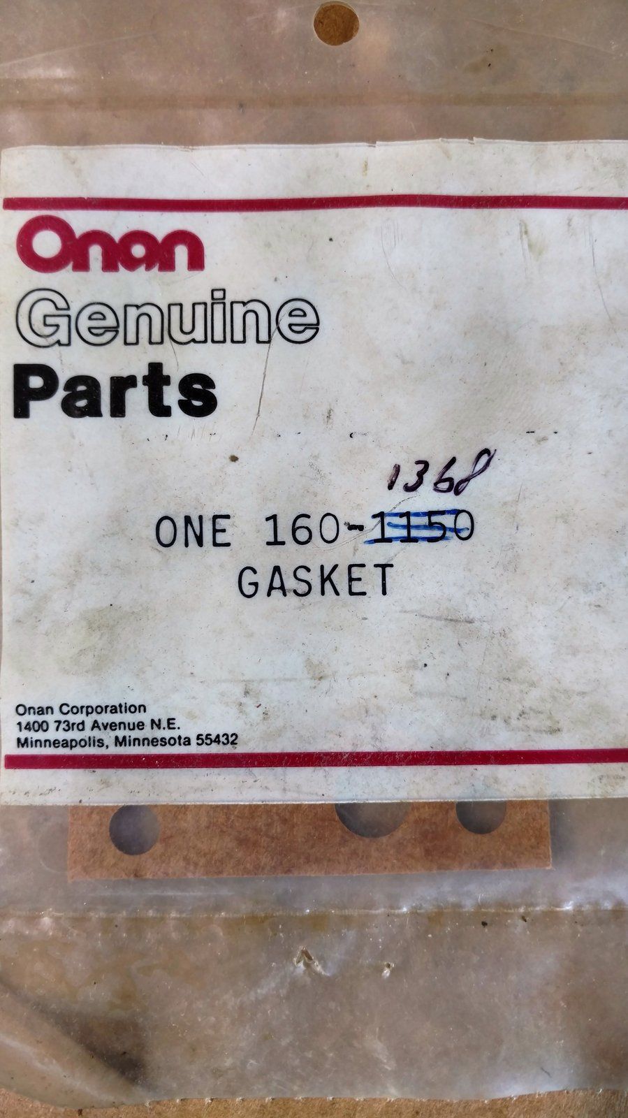 C20345 GASKET ONAN 160-1368 - Ingersoll/Case Tractor Part
