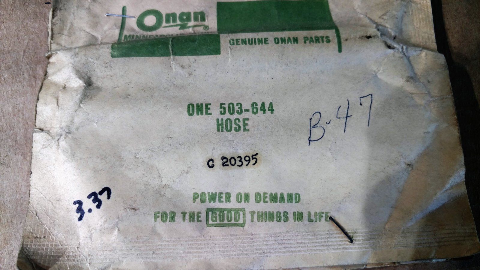 C20395 HOSE ONAN 503-644 - Ingersoll/Case Tractor Part