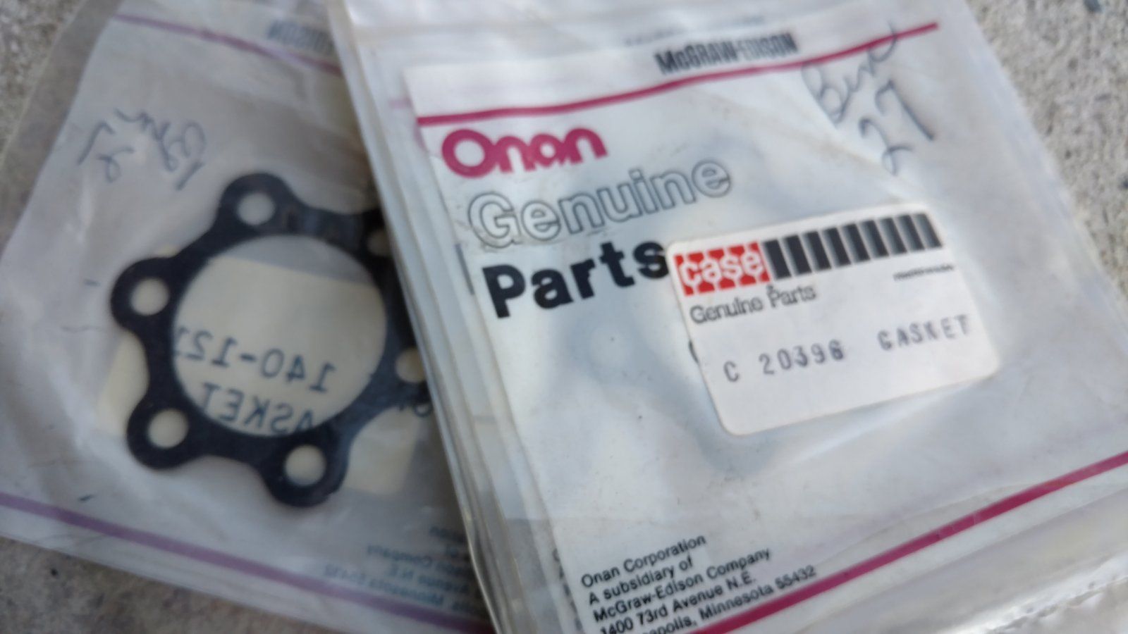 C20396 GASKET-AIR CLEANER-ONAN 140-1215 - Ingersoll/Case Tractor Part