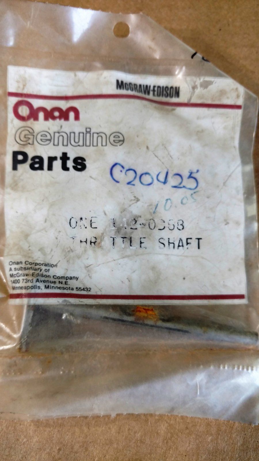 C20425 SHAFT - THROTTLE ONAN 142-534 - Ingersoll/Case Tractor Part