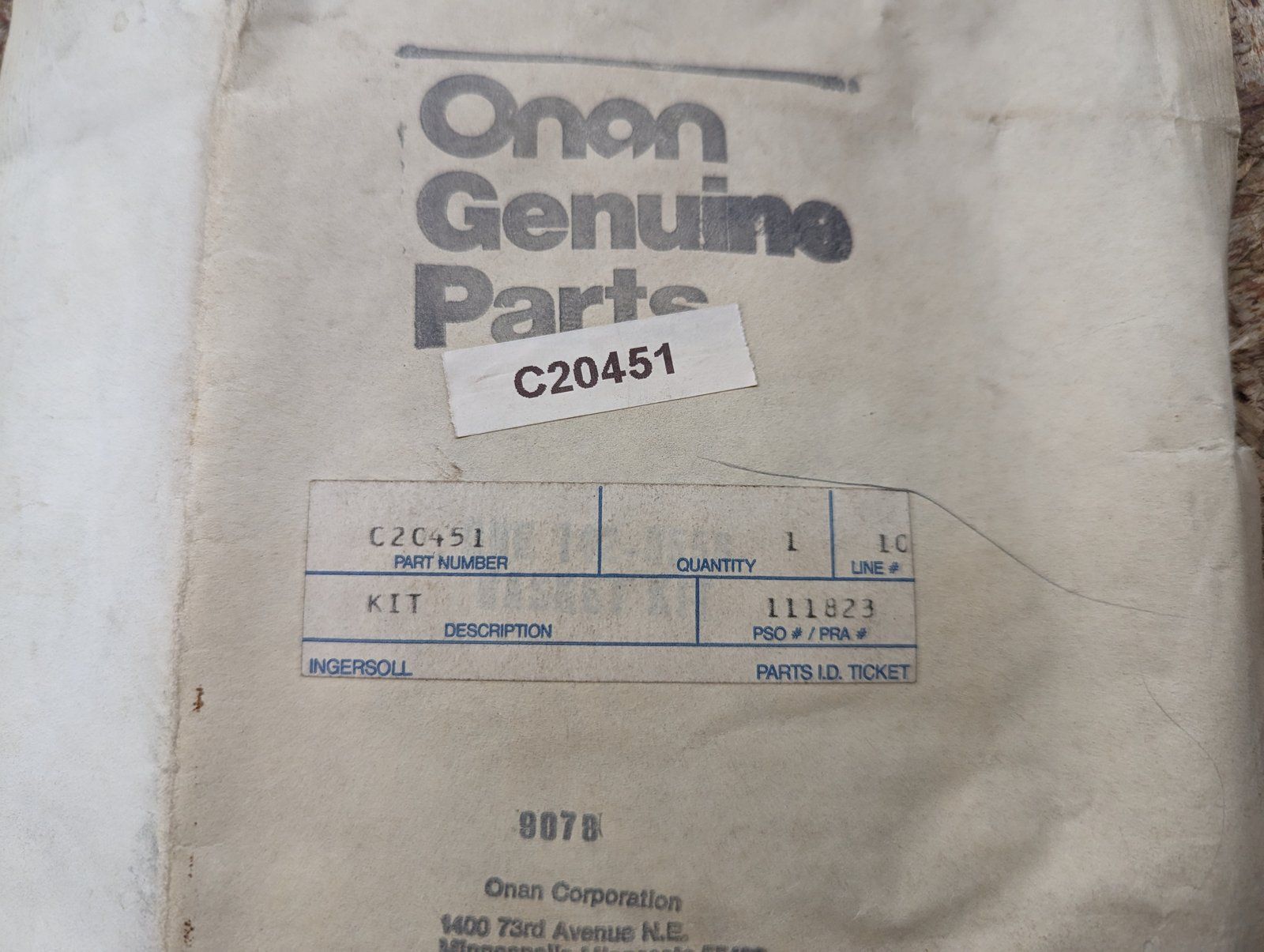 C20451 GASKET SET ONAN 142-0556 - Ingersoll/Case Tractor Part
