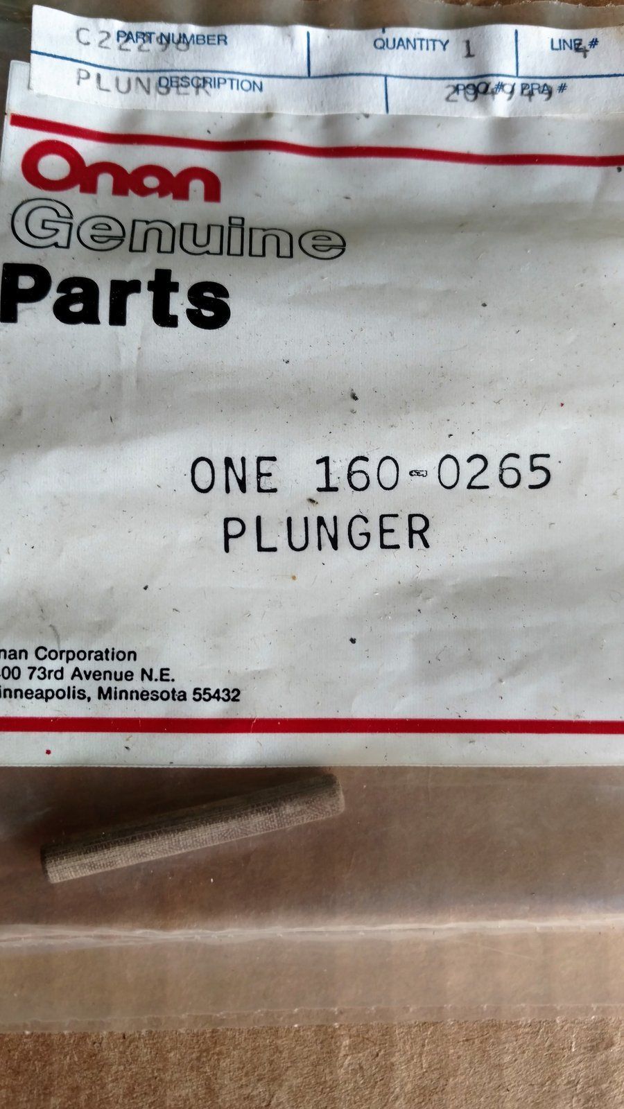 C22296 POINTS PLUNGER - ONAN 160-0265 - Ingersoll/Case Tractor Part