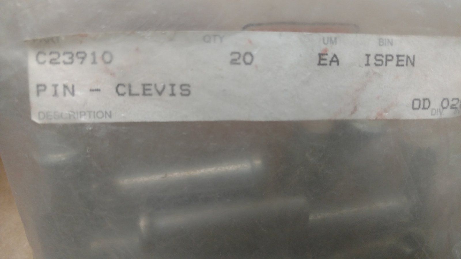 C23910 PIN - CLEVIS 3/8 X 1.5 W/O HOLE - Ingersoll/Case Tractor Part
