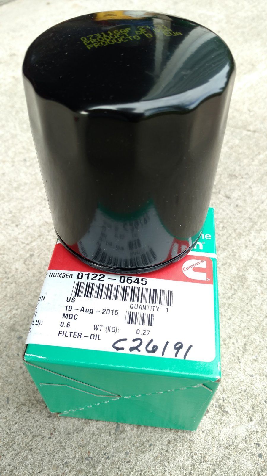 C26191 OIL FILTER ONAN 122-0645 - Ingersoll/Case Tractor Part