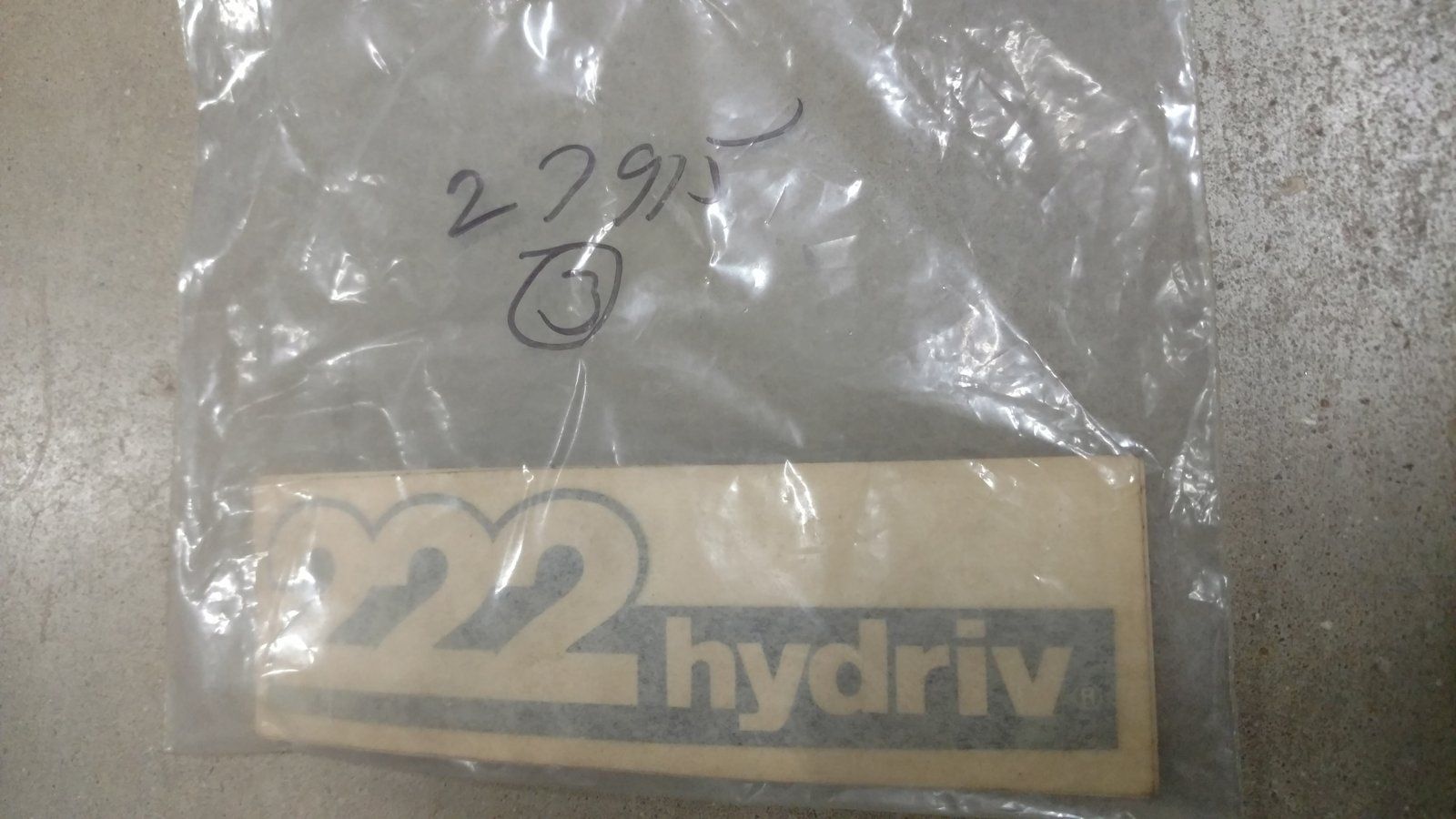 C27915 DECAL 222 HYDRIV - Ingersoll/Case Tractor Part