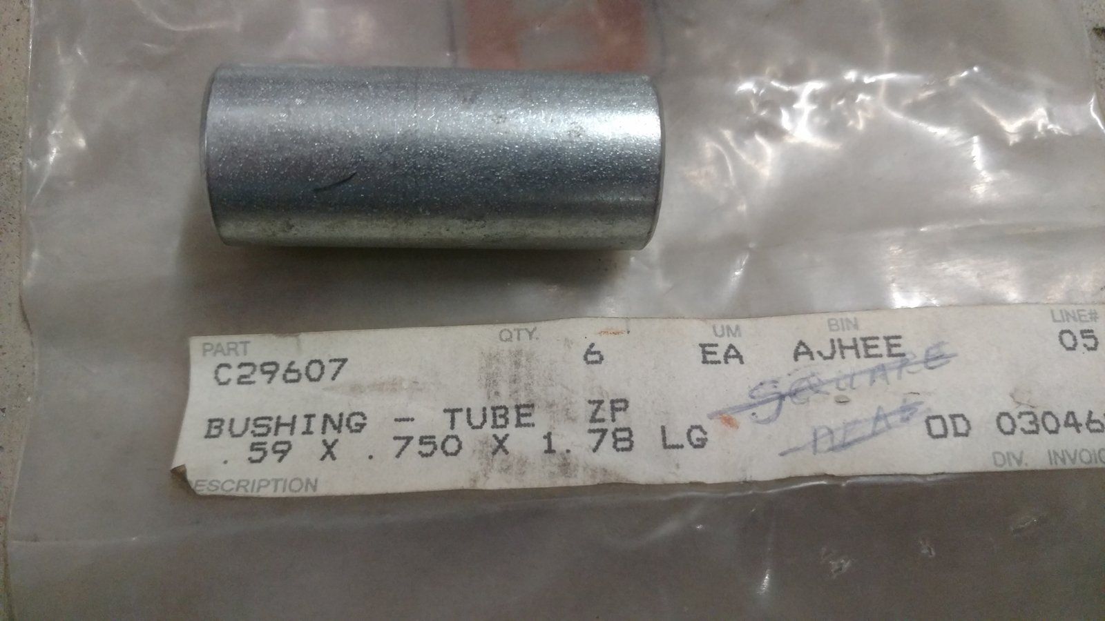C29607 BUSHING - TUBE ZP.59x.750x1.78LG - Ingersoll/Case Tractor Part