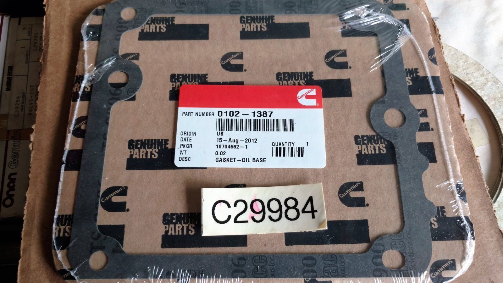 C29984 GASKET-OIL PAN ONAN 102-1387 - Ingersoll/Case Tractor Part