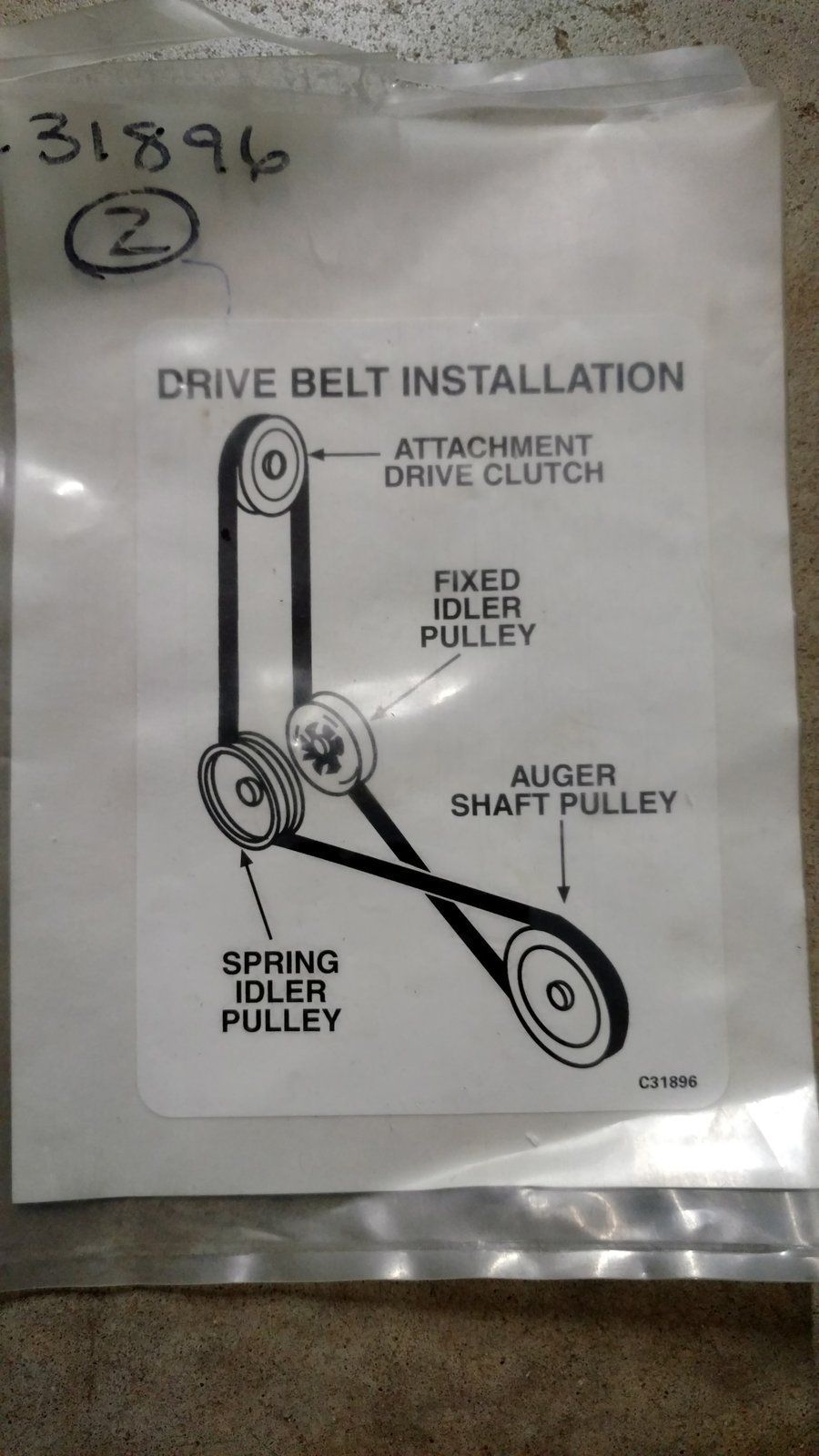 C31896 DECAL - DRIVE BELT INST. SB48 SB38 - Ingersoll/Case Tractor Part