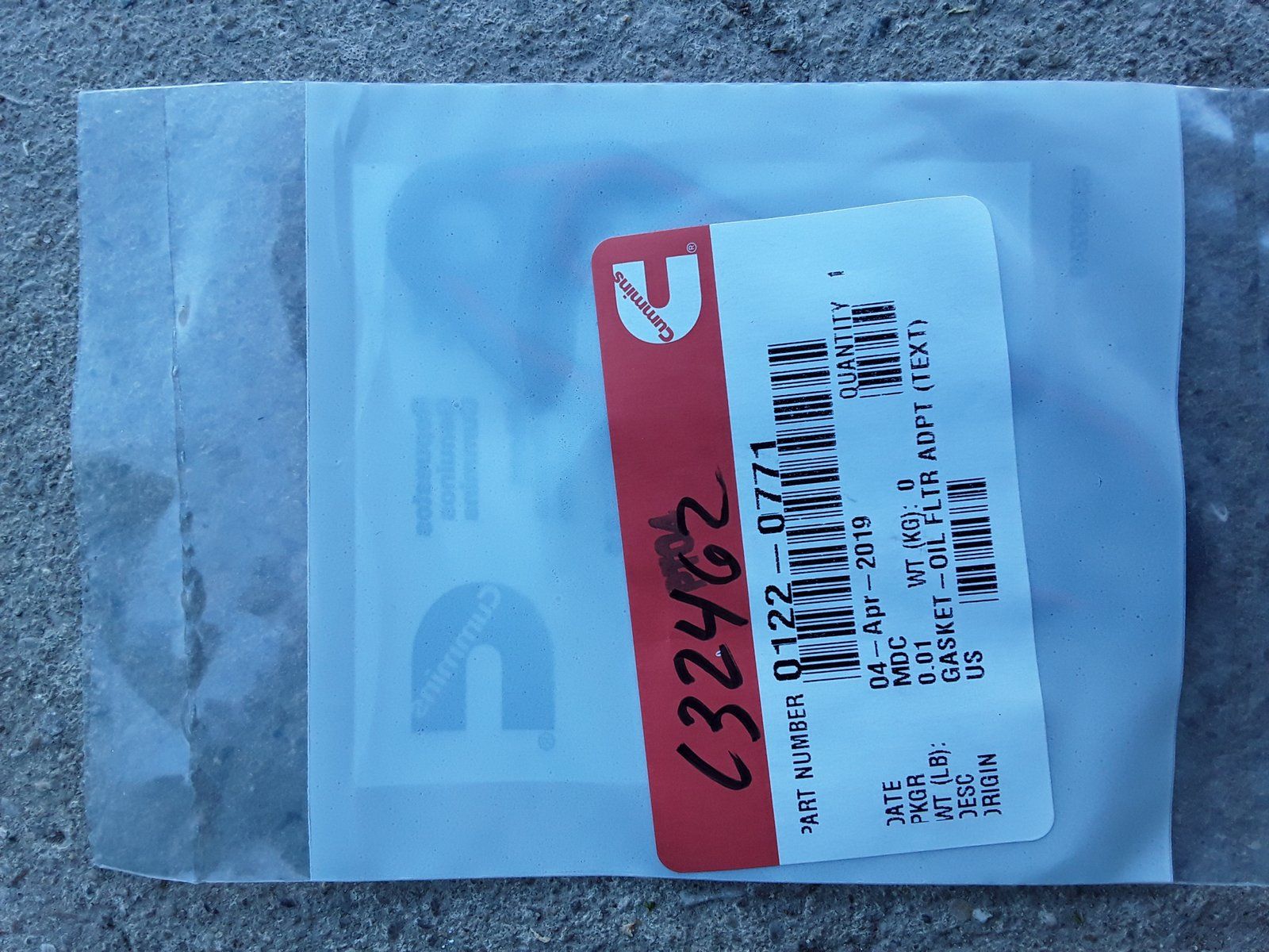 C32462 GASKET - OIL FILTER ADAPTOR - ONAN 122-0771 C20330 122A-321 - Ingersoll/Case Tractor Part