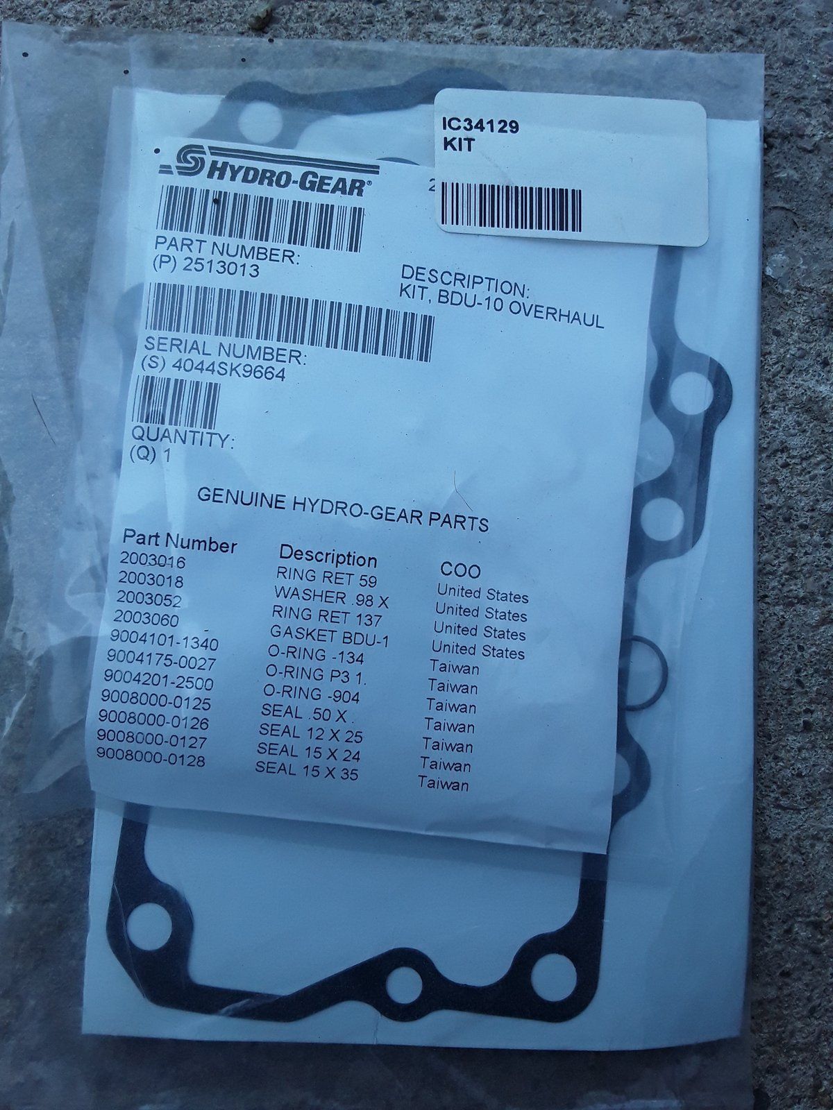 C34129 SEAL KIT- (C45398 / C45399) - Ingersoll/Case Tractor Part
