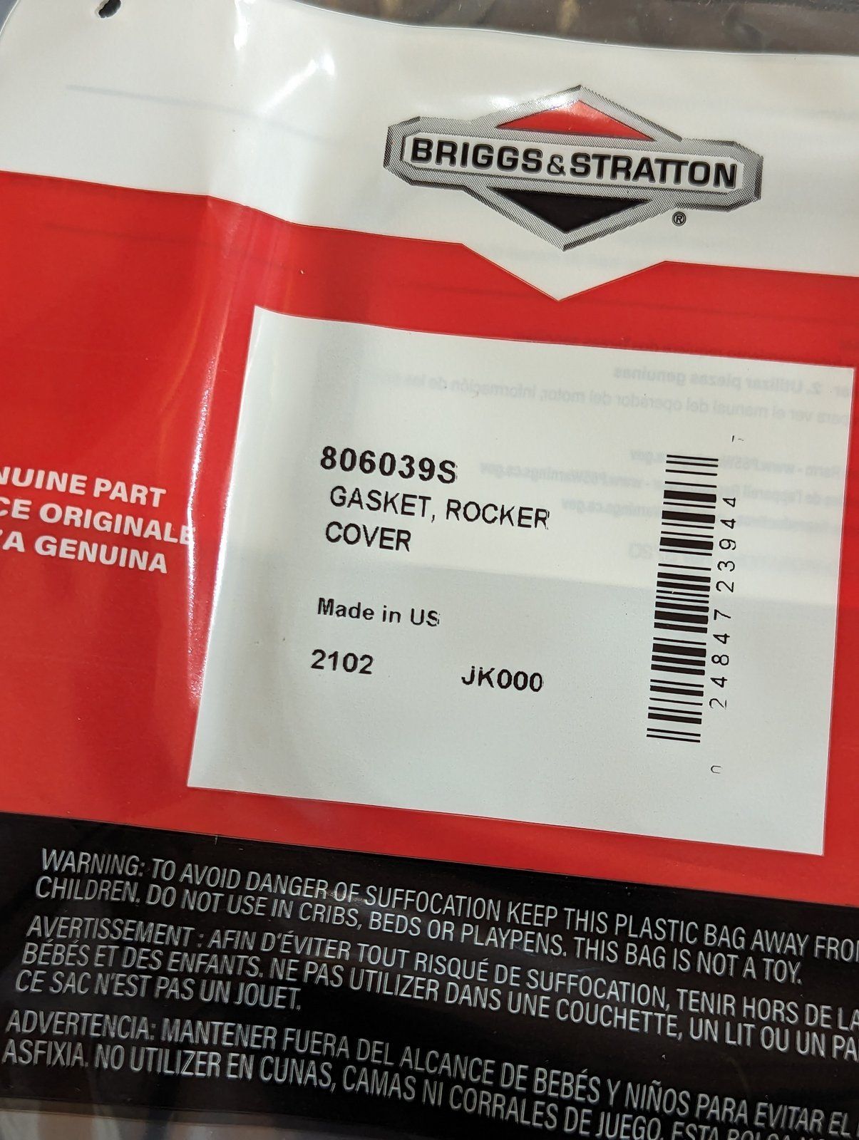 C34367 806039S BRIGGS ROCKER COVER GASKET - Ingersoll/Case Tractor Part