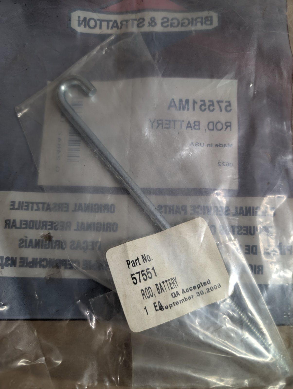 C35348 BATTERY ROD BRIGGS 57551MA - Ingersoll/Case Tractor Part