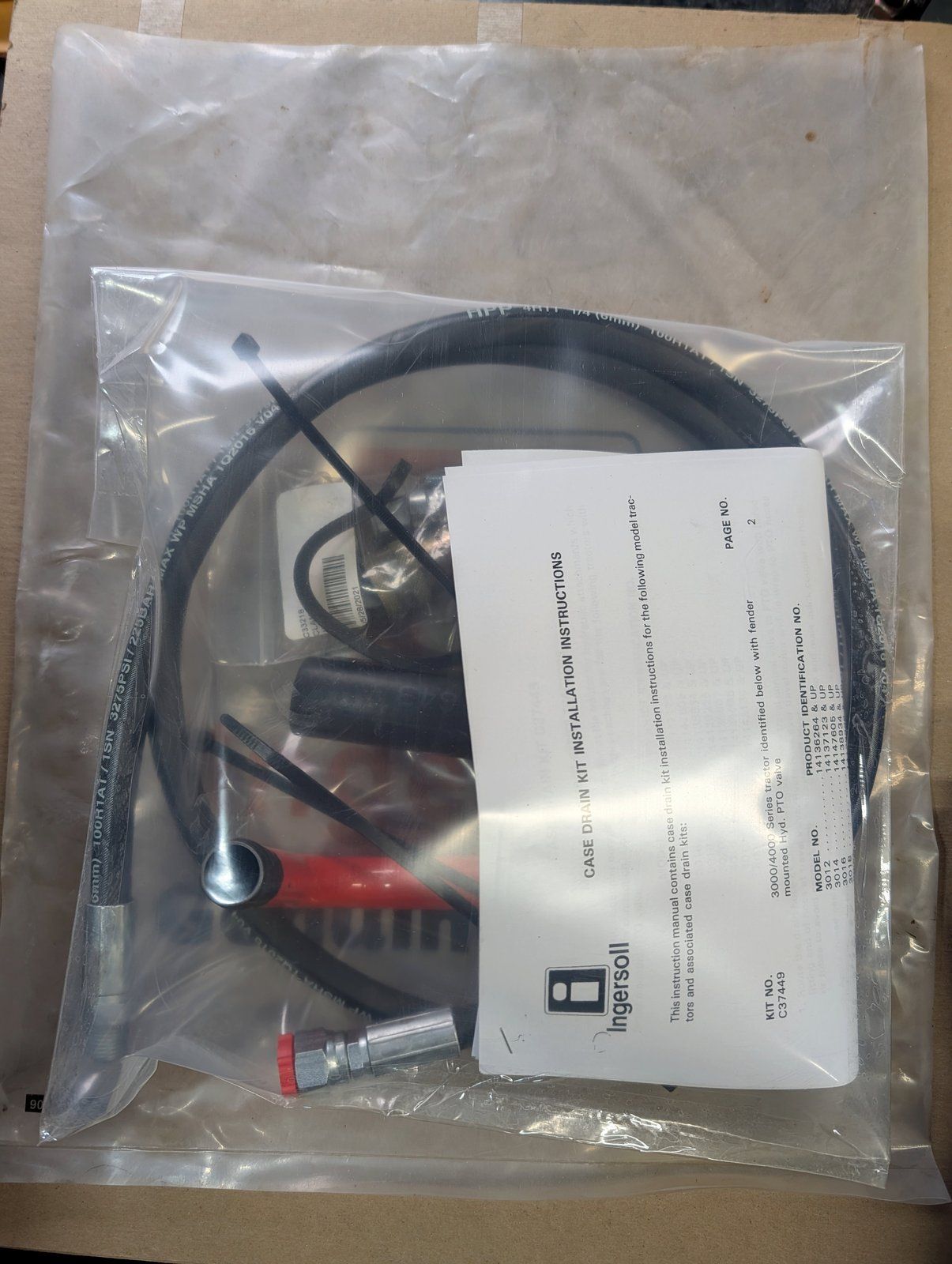 C37450 KIT - CASE DRAIN 3000-4000 TRAVEL VALVE W/O PORT - Ingersoll/Case Tractor Part