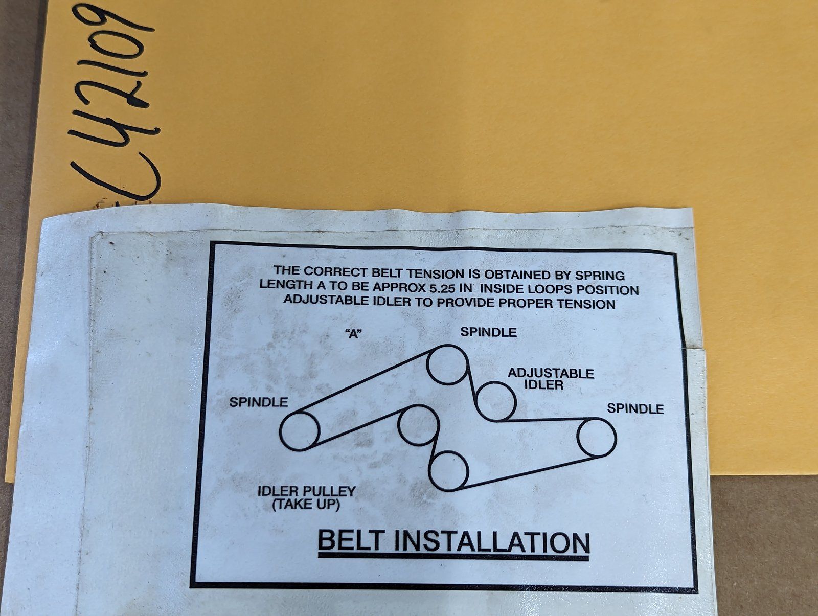 C42109 DECAL - MOWER DRIVE BELT - Ingersoll/Case Tractor Part