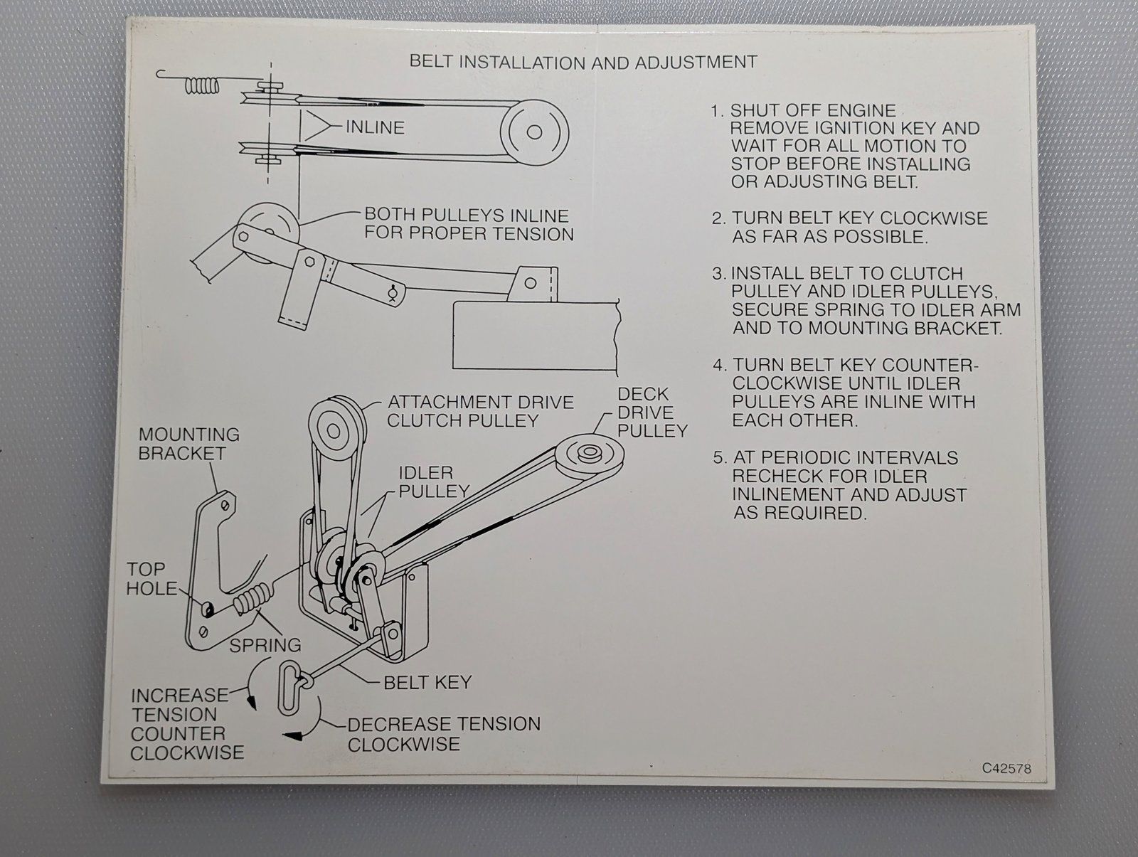 C42578 DECAL - MOWER DRIVE BELT 60