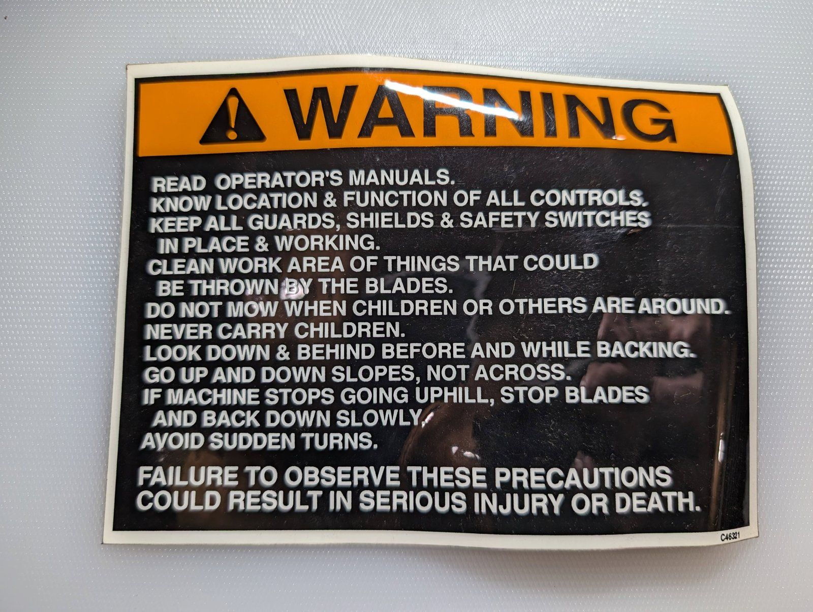 C46321 DECAL WARNING OPERATION - Ingersoll/Case Tractor Part