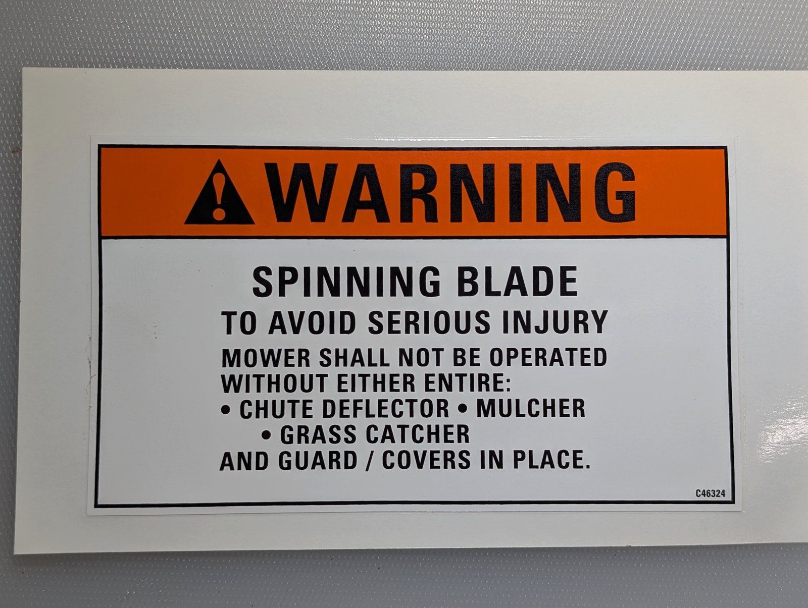 C46324 DECAL - WARNING SPINNING BLADE C31086 - Ingersoll/Case Tractor Part
