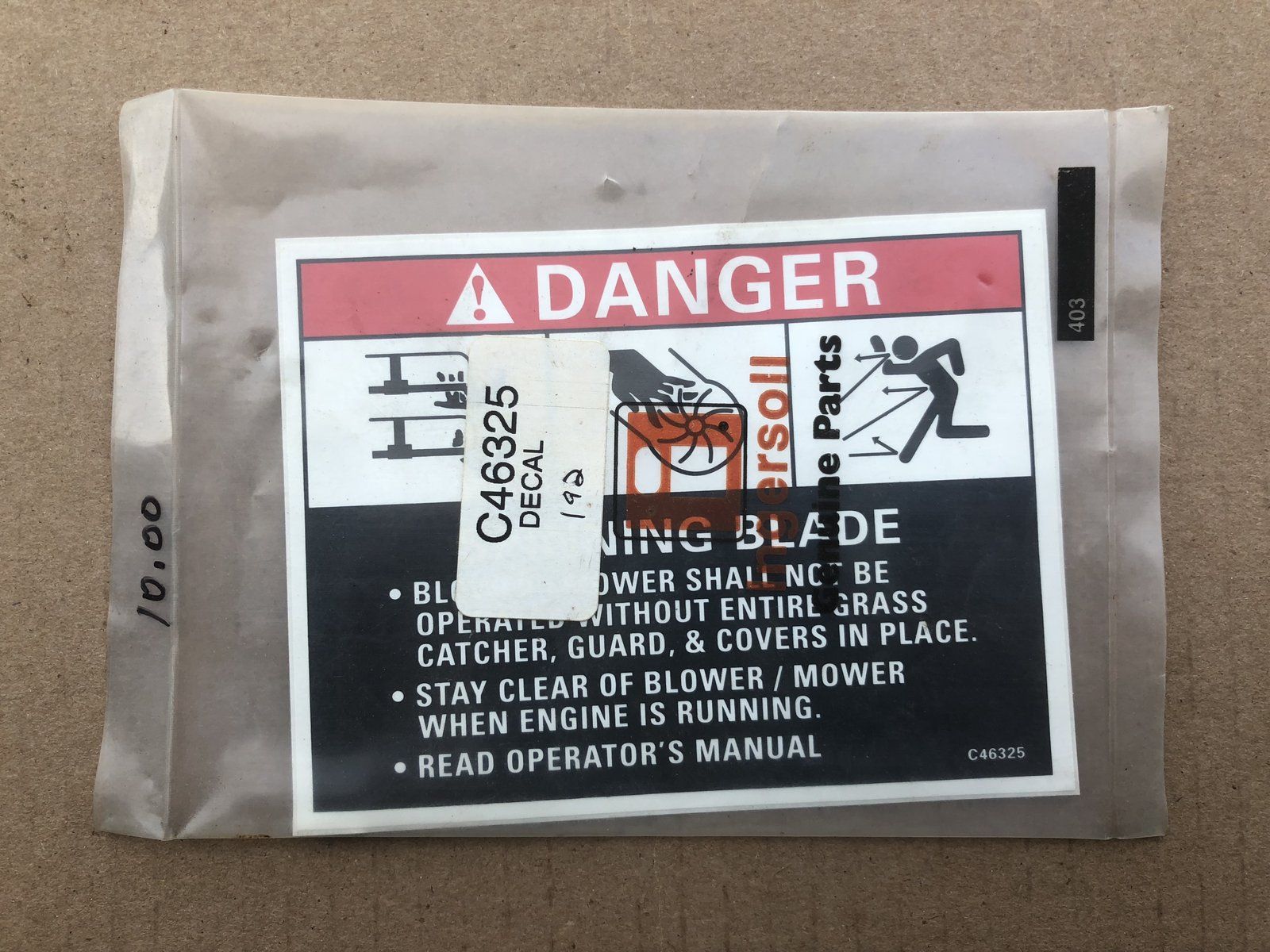 C46325 DECAL DANGER SPINNING BLADE - Ingersoll/Case Tractor Part